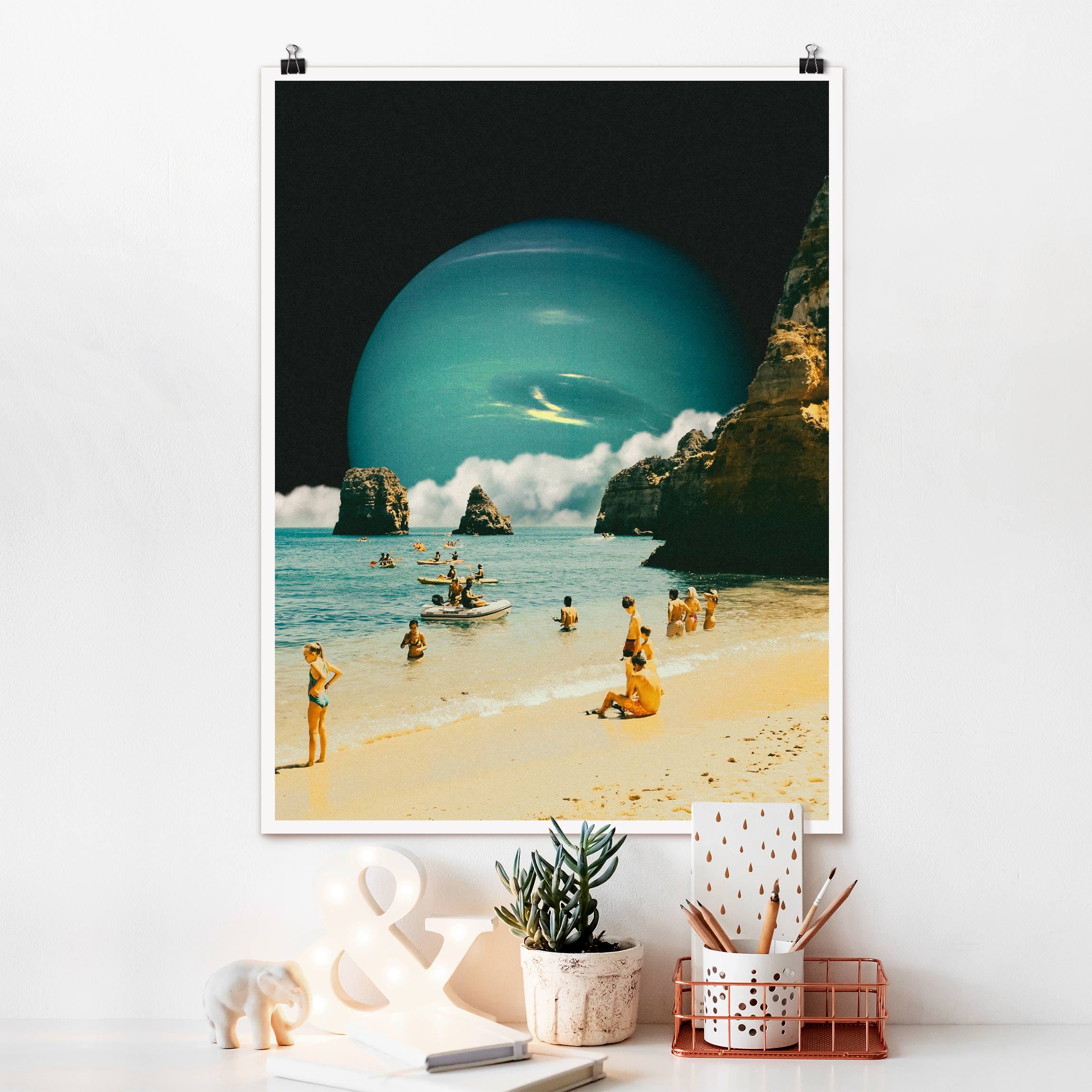 Poster Retro Collage - Weltraum Strand