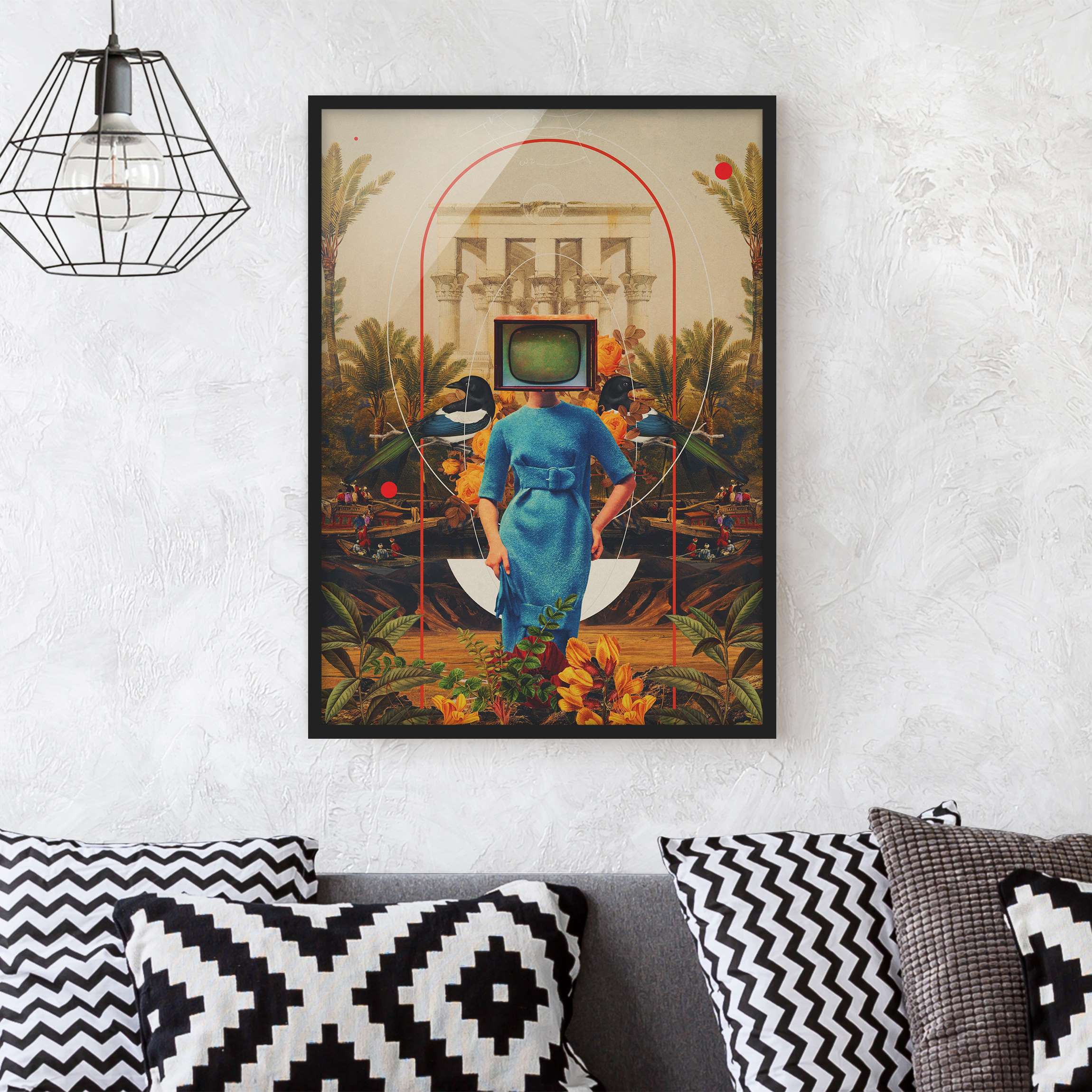 Bild mit Rahmen Retro Dschungel Fernseher