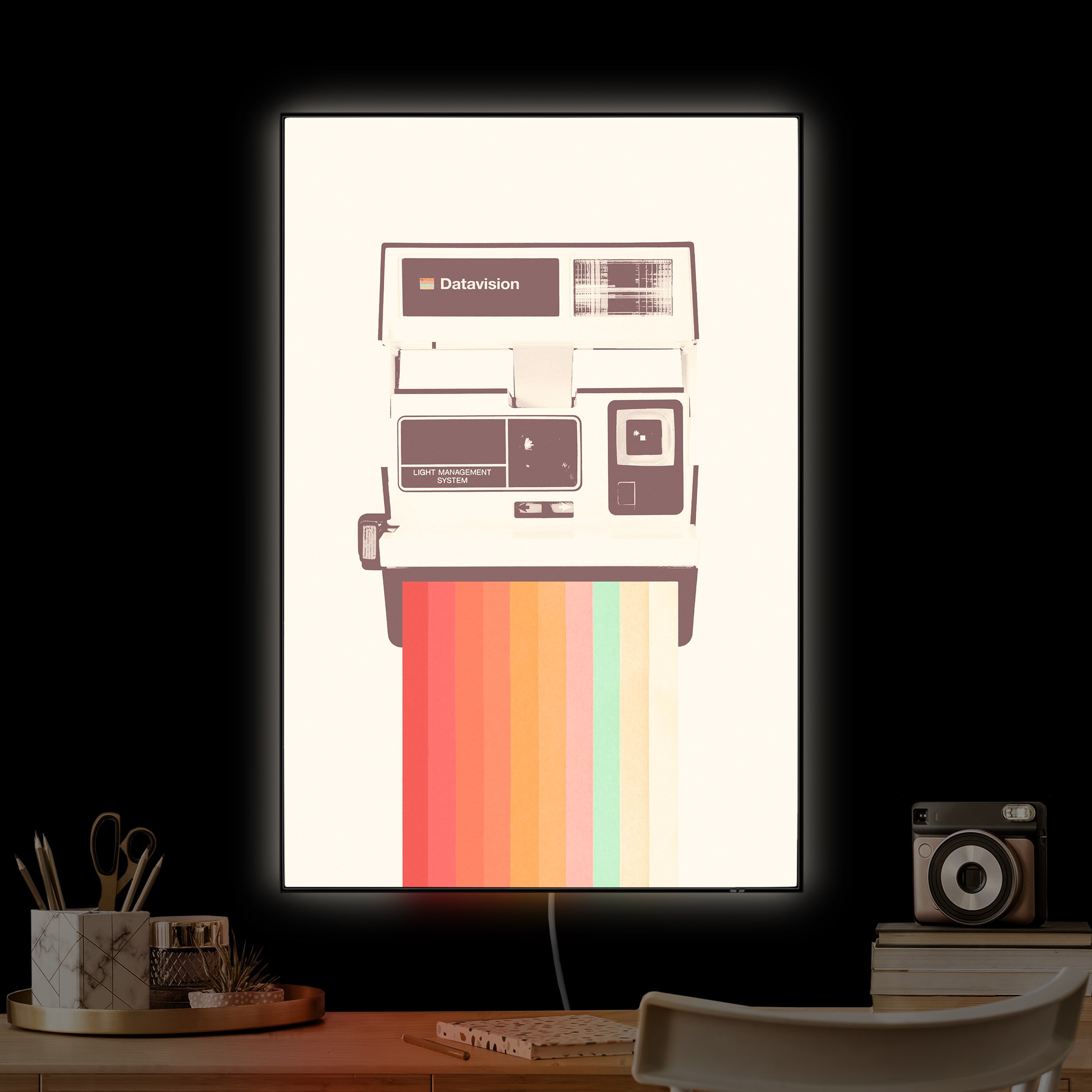 LED-Wechselbild Retro Kamera mit Regenbogen Film