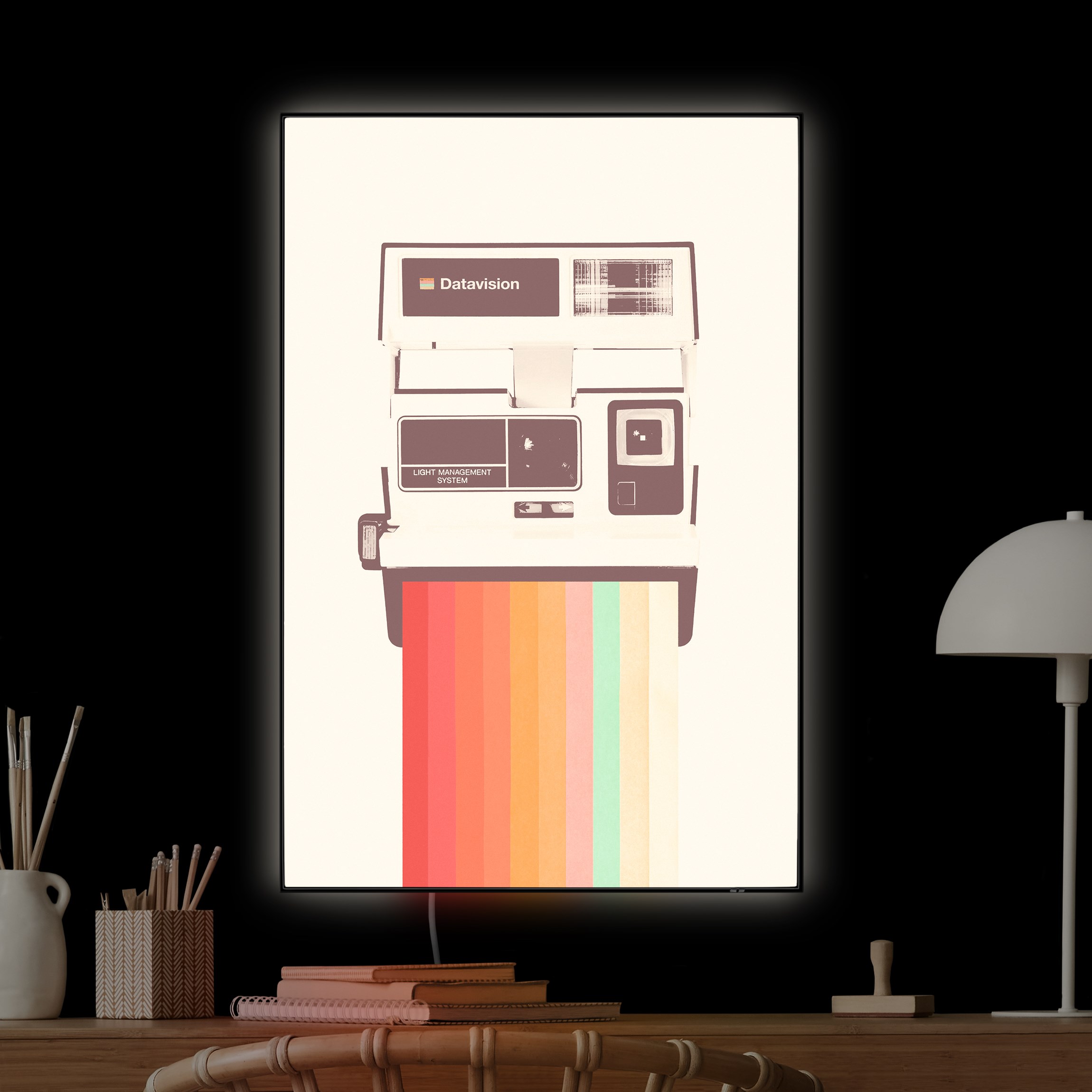 LED-Wechselbild Retro Kamera mit Regenbogen Film