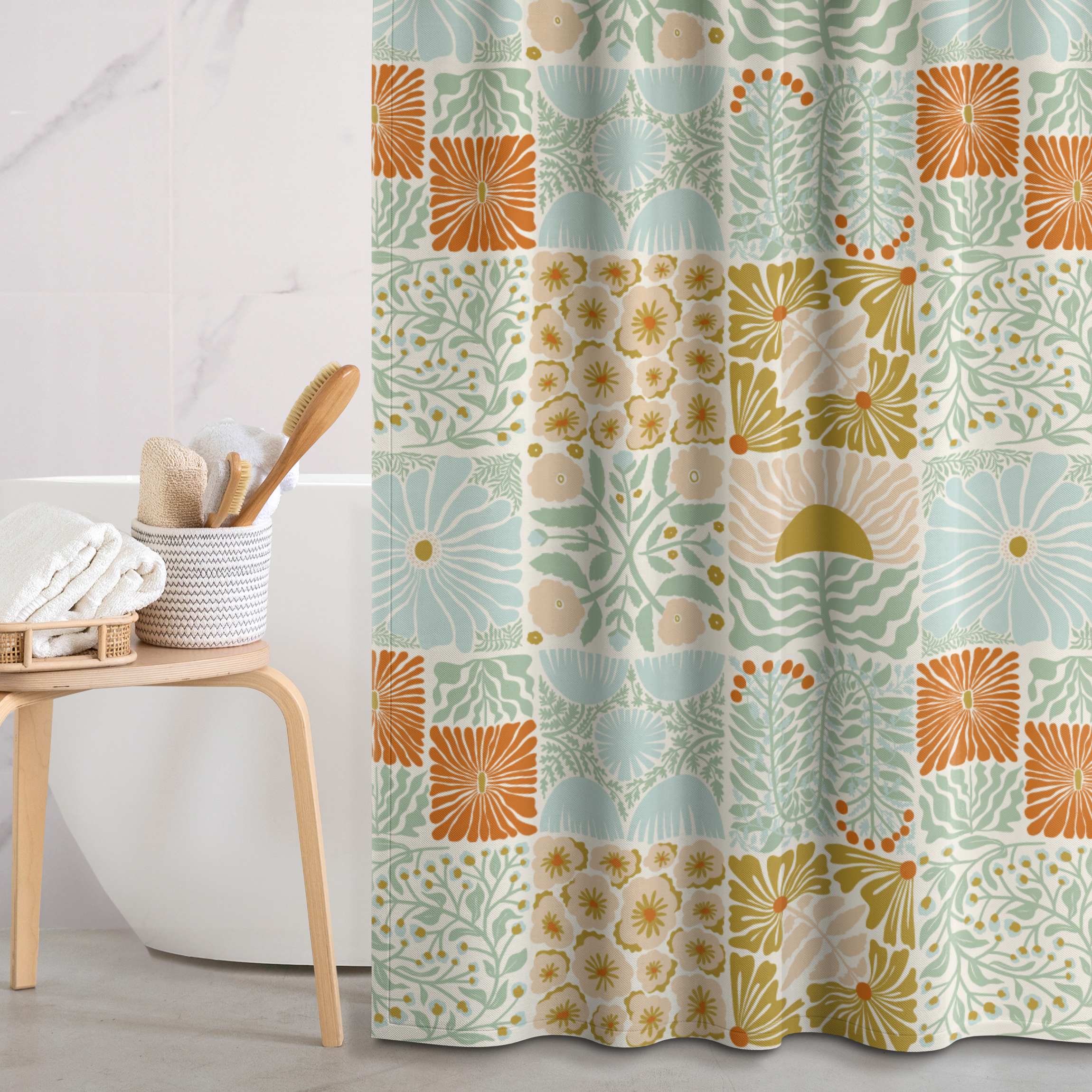 Duschvorhang Retro Patchwork Blumen Muster