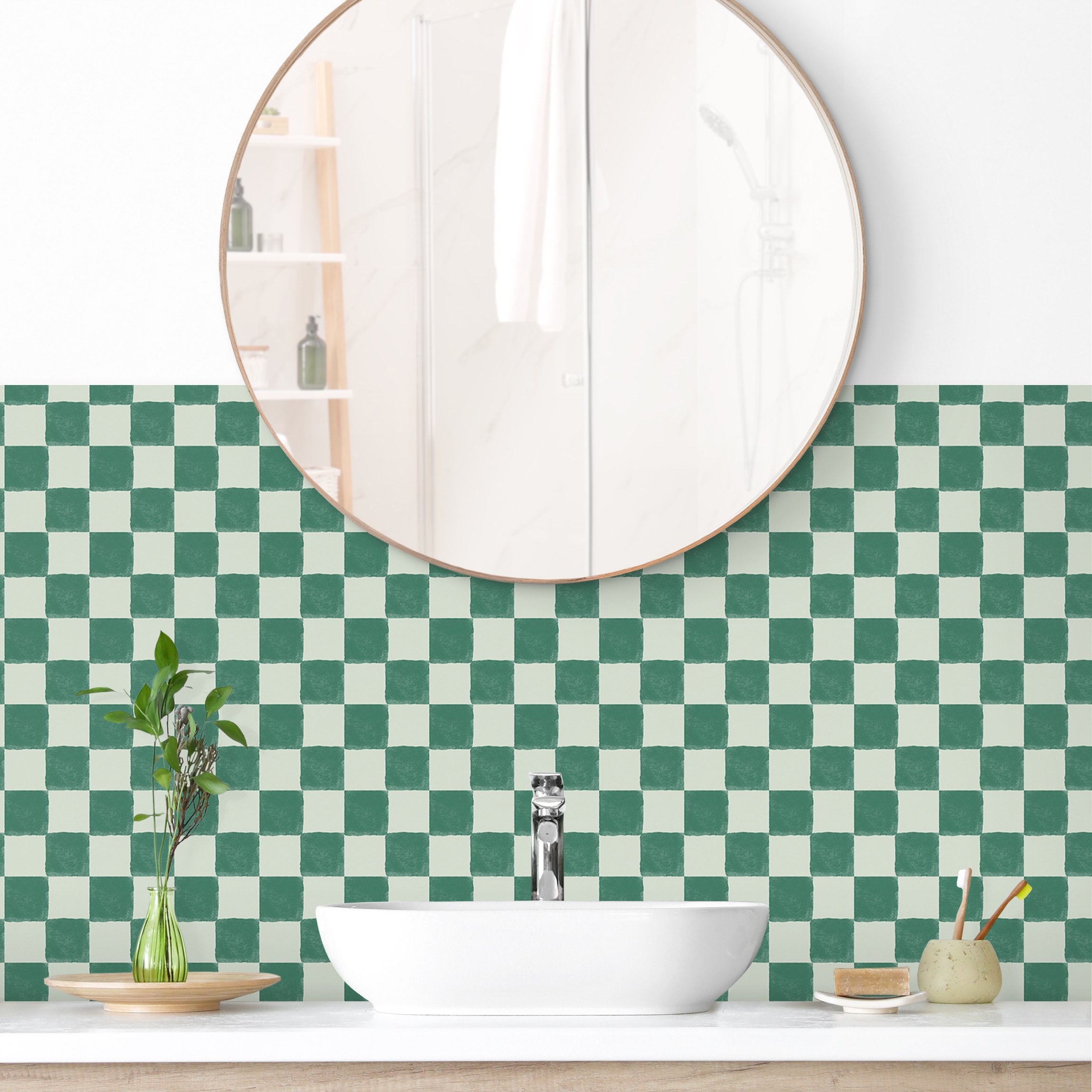 Wandverkleidung Bad Retro Schachmuster Mintgrün