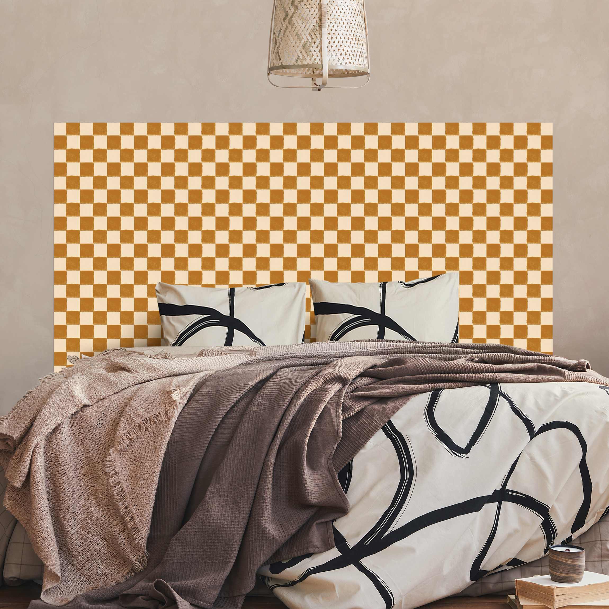Kopfteil Bett Retro Schachmuster Ockergelb