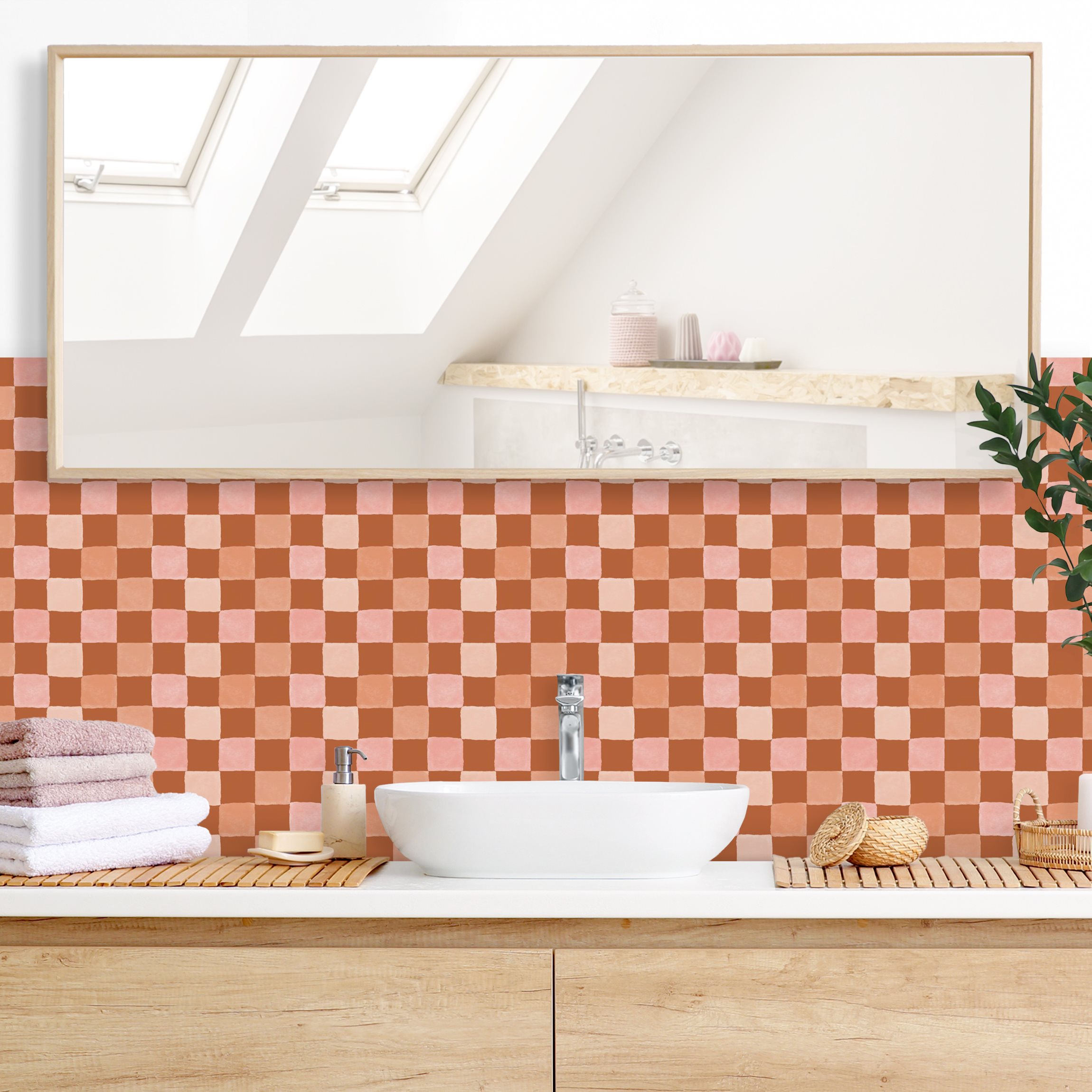Wandverkleidung Bad Retro Schachmuster Terrakotta