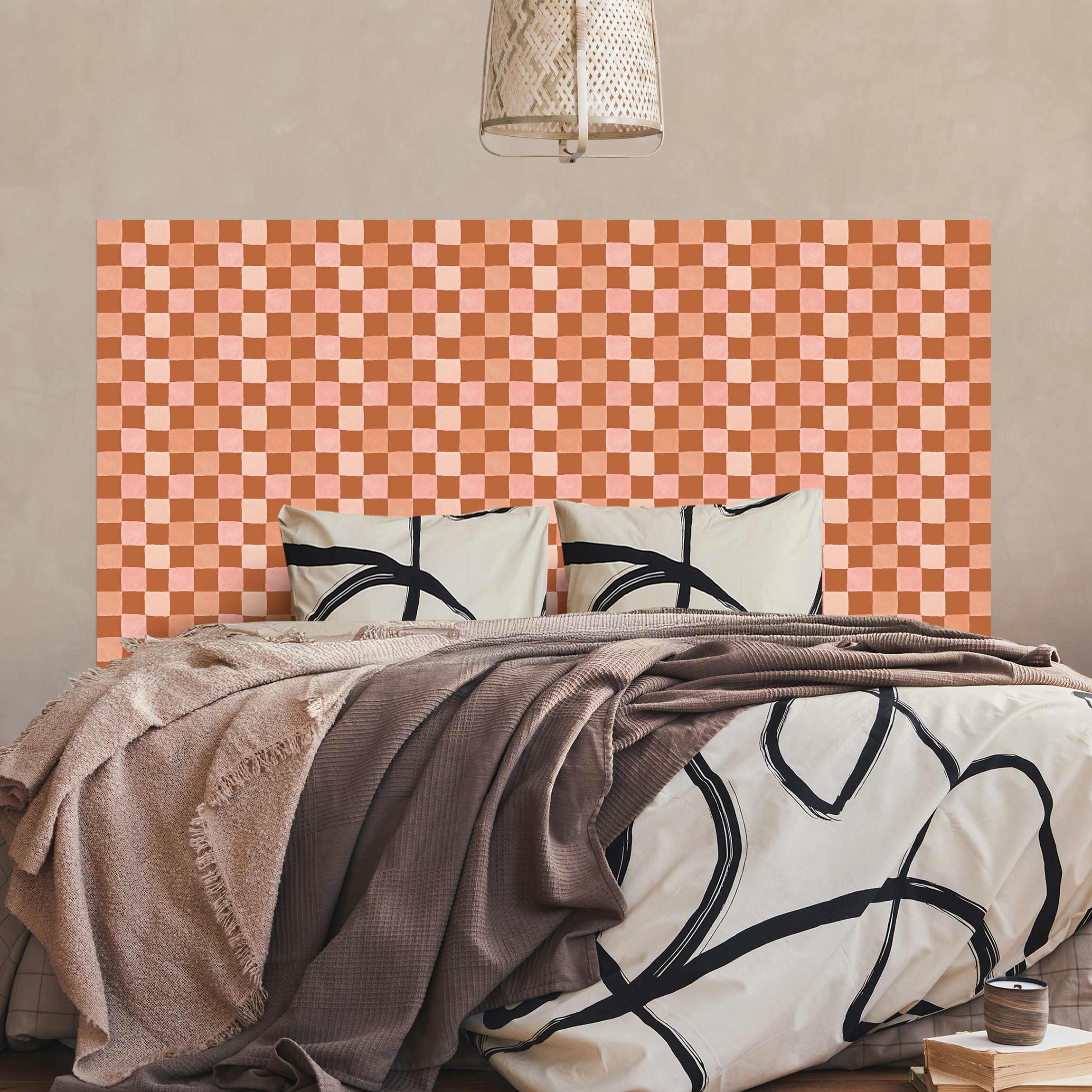 Kopfteil Bett Retro Schachmuster Terrakotta