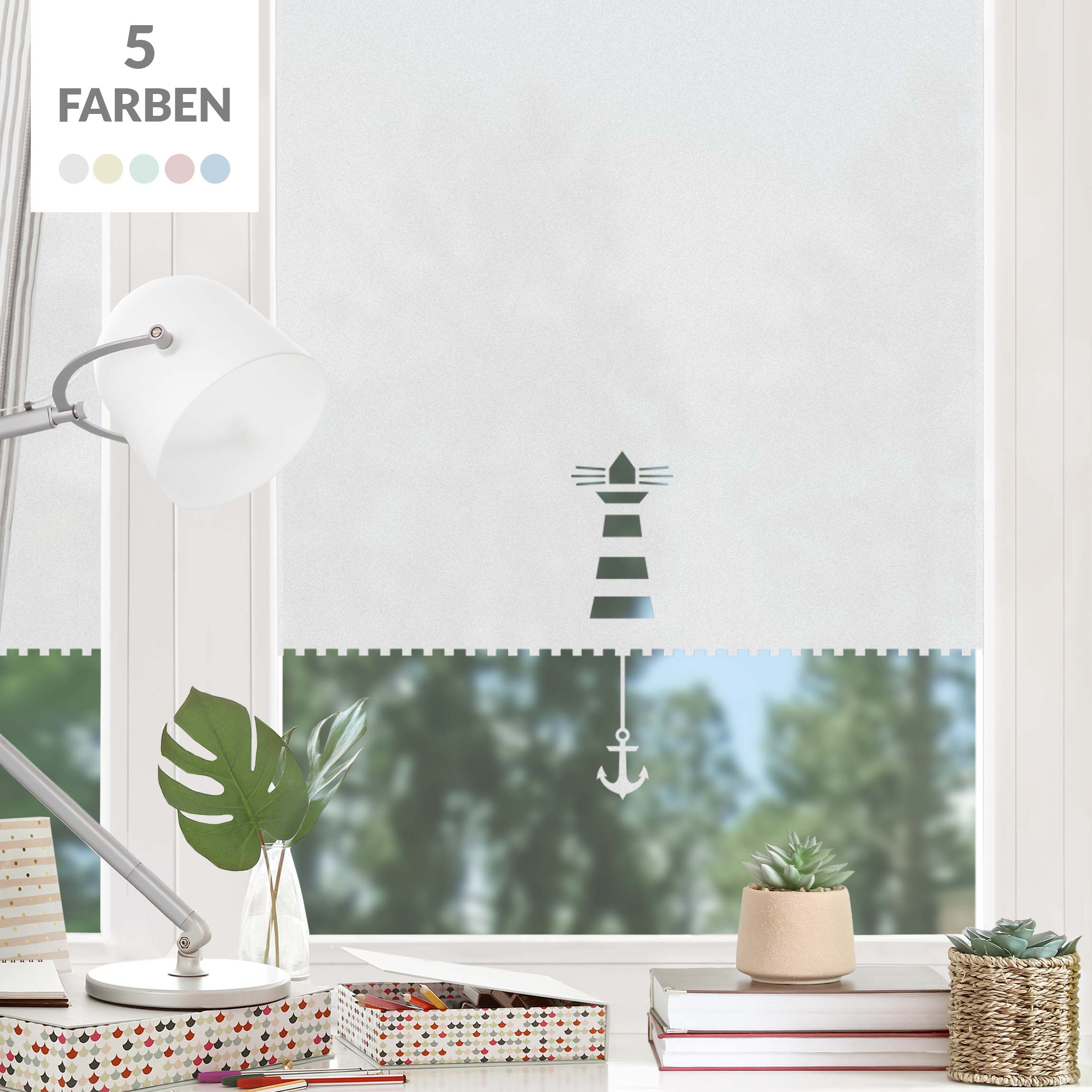 Fensterfolie Sichtschutz Sichtschutzfolie Rollo Optik Leuchtturm und Anker Maritim
