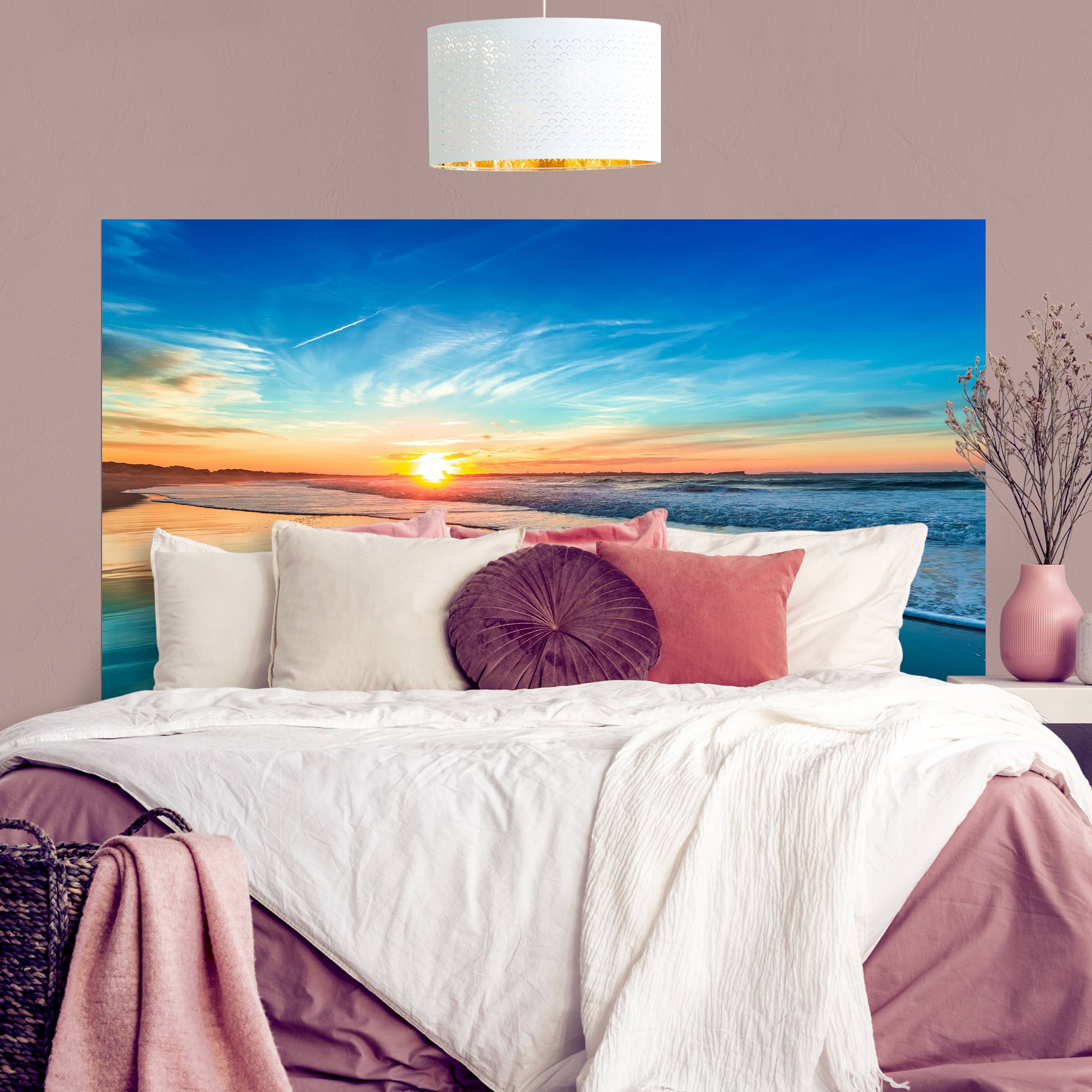 Kopfteil Bett Romantischer Sonnenuntergang am Meer