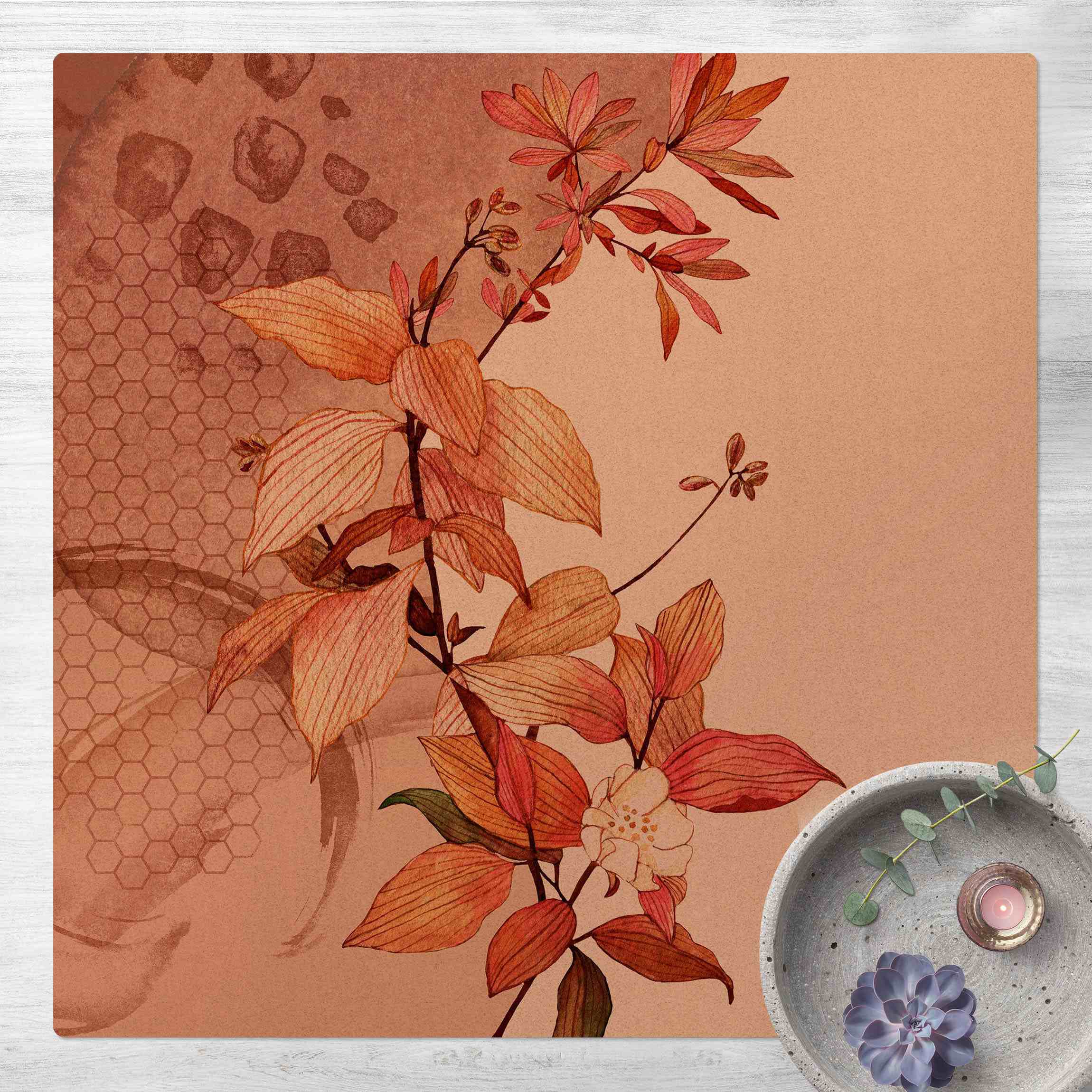 Kork-Teppich Romantisches Blütenaquarell mit Textur