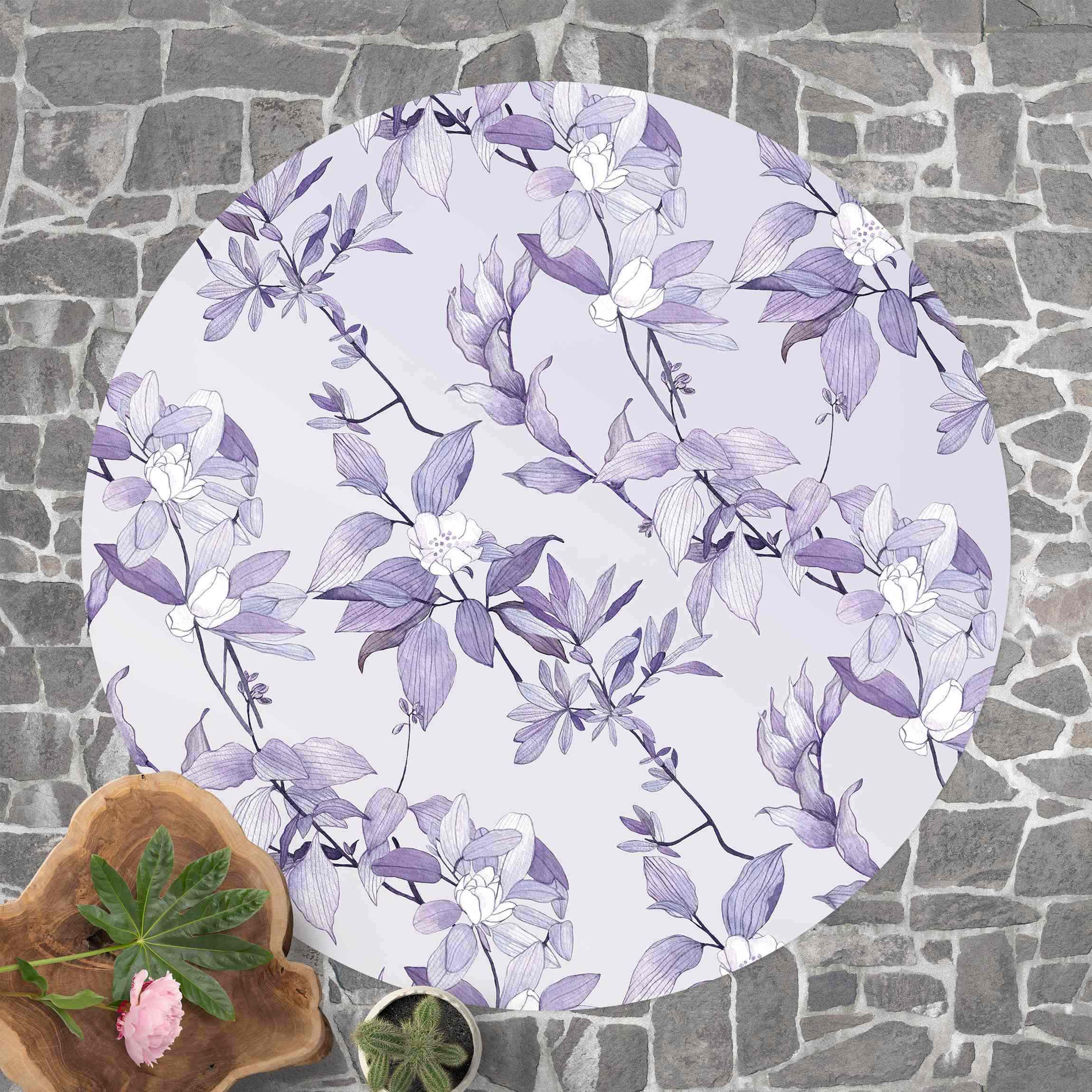 Runder Vinyl-Teppich Romantisches Blütenaquarell Natur Flieder