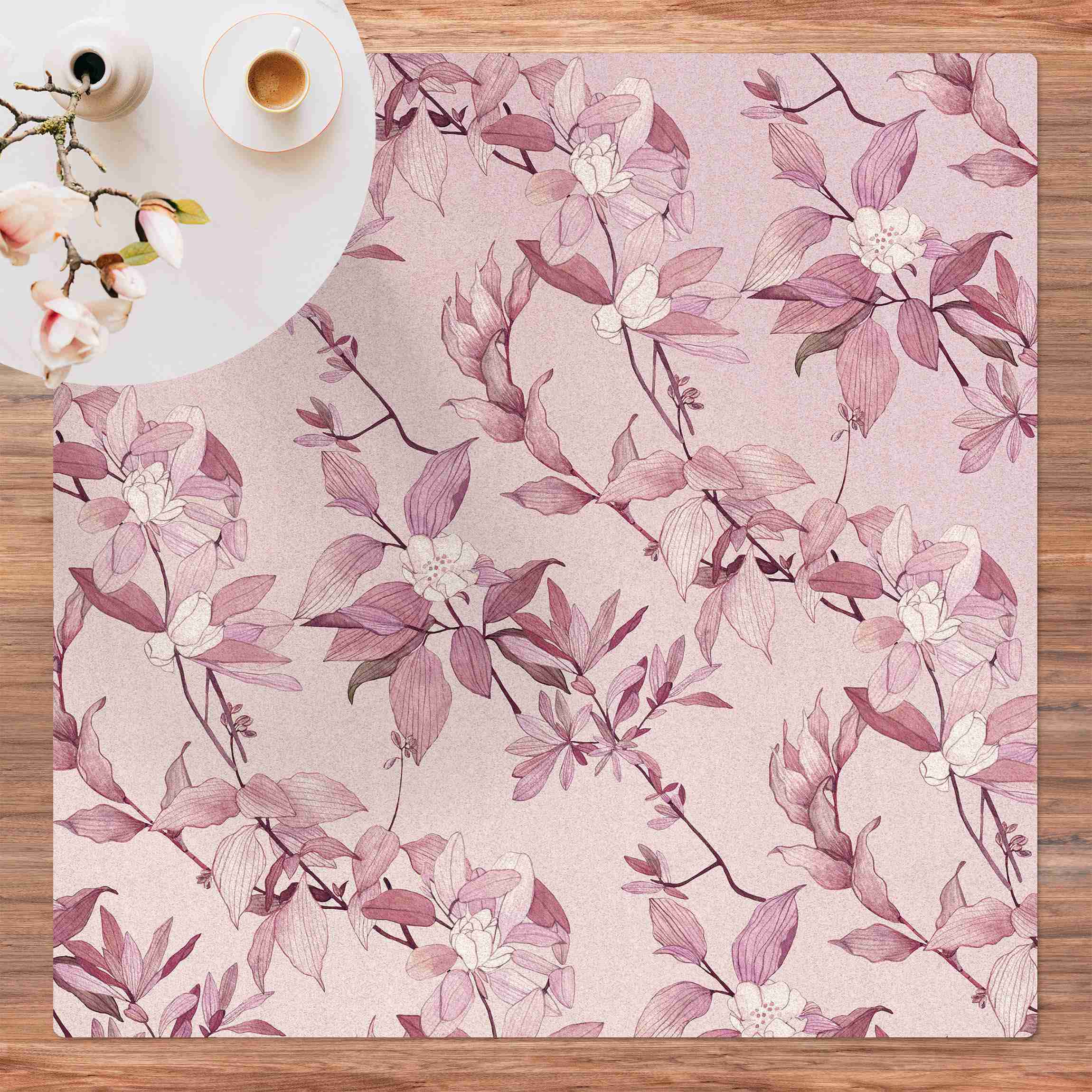 Kork-Teppich Romantisches Blütenaquarell Natur Purpur