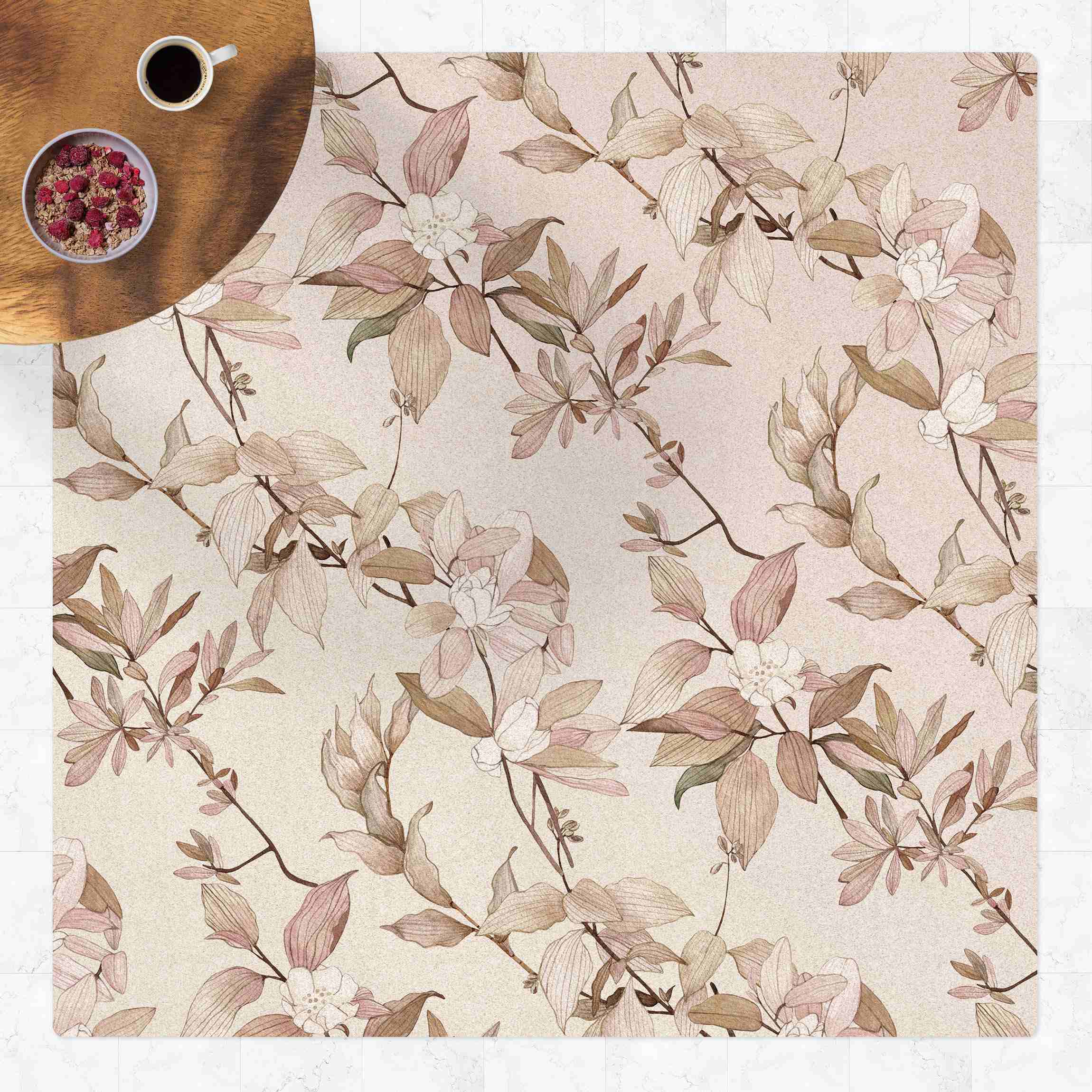 Kork-Teppich Romantisches Blütenaquarell Natur Sand