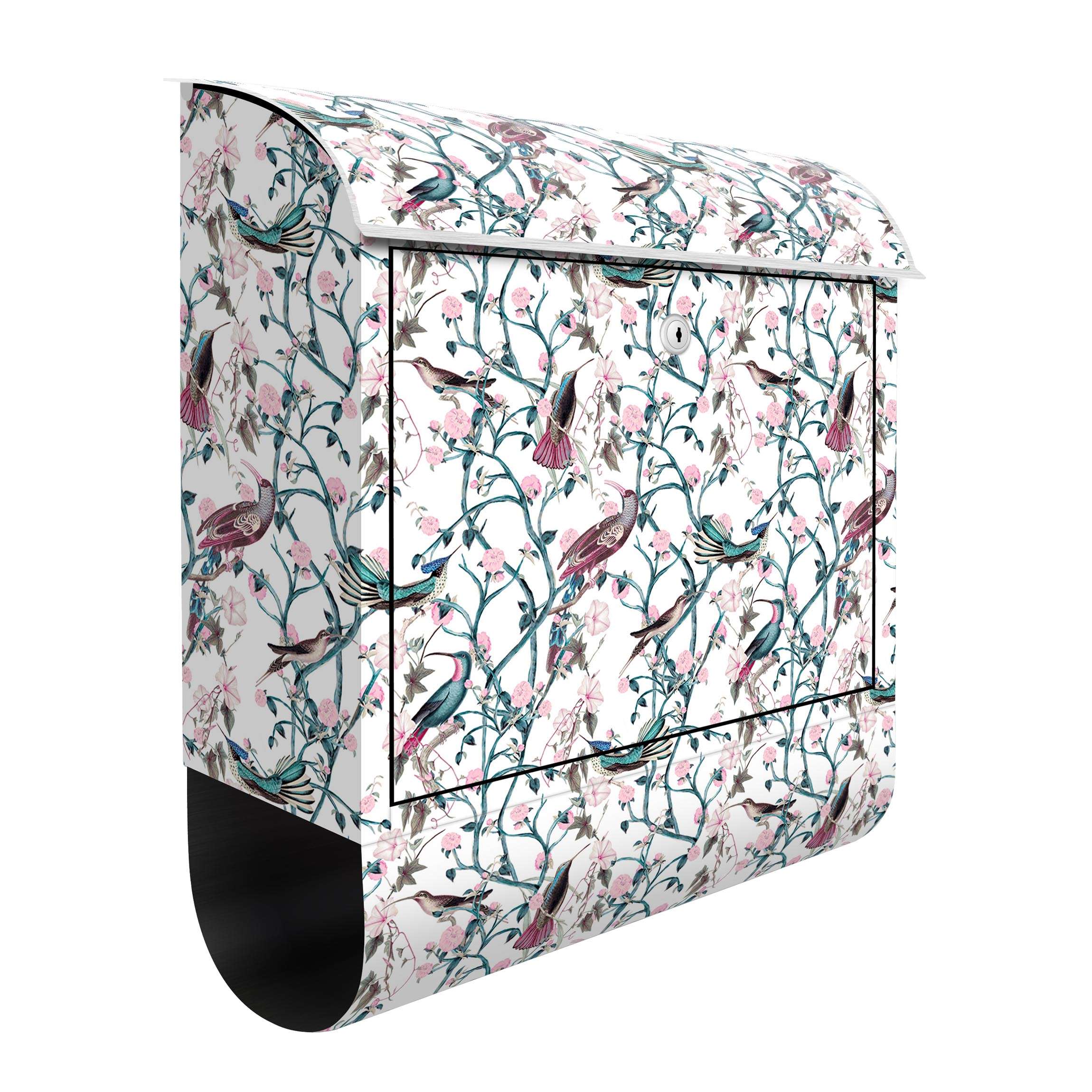 Briefkasten Rosa Blumenranken mit Vögeln in Blau