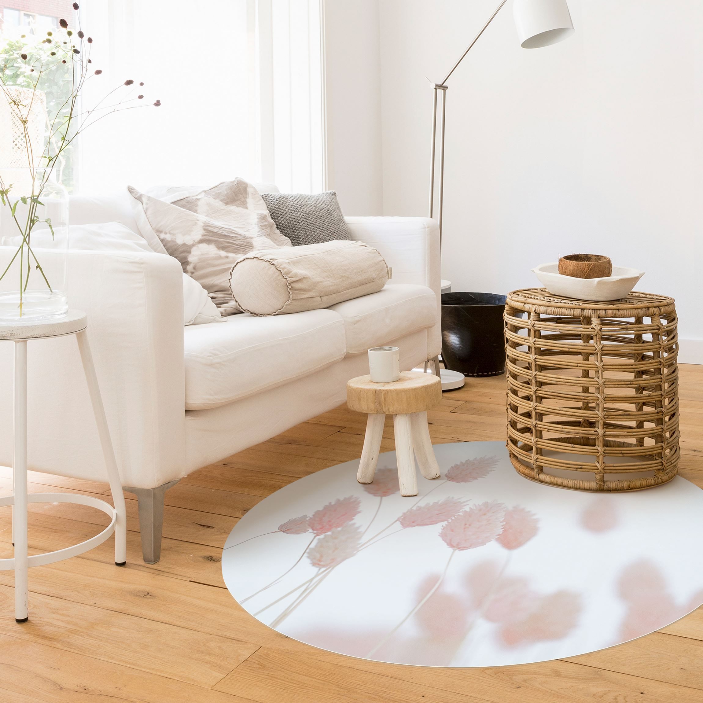 Runder Vinyl-Teppich Rosa Gräserspitzen