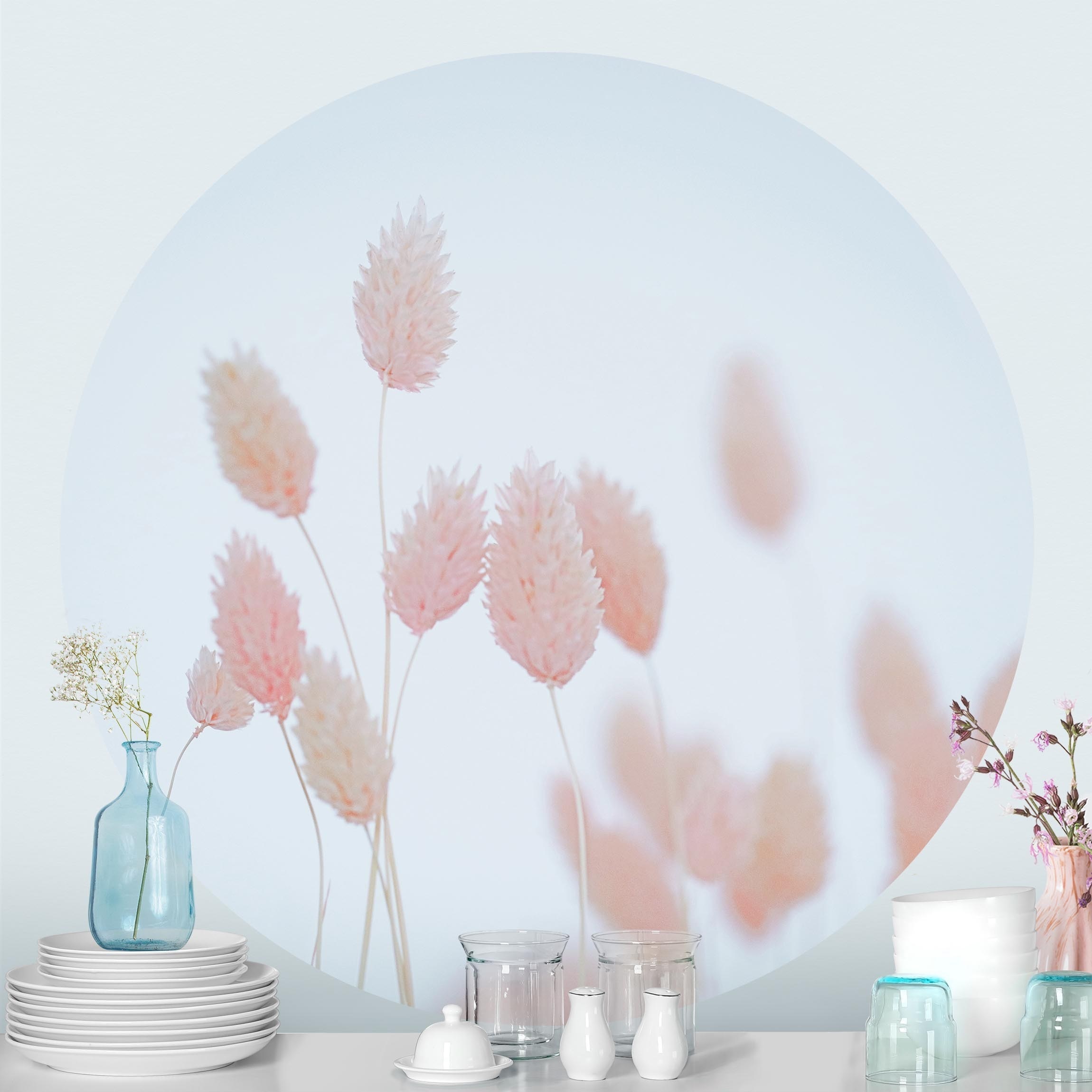 Runde Tapete selbstklebend Rosa Gräserspitzen