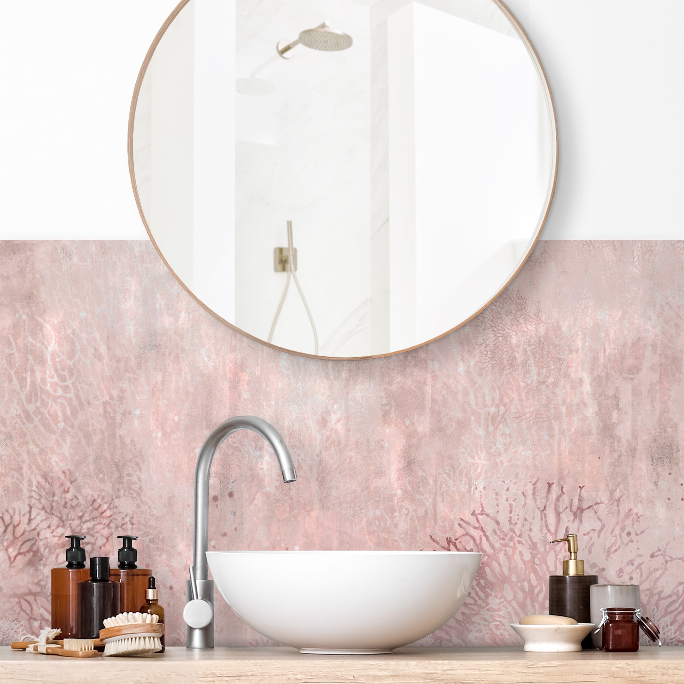 Wandverkleidung Bad Rosa Korallengrund