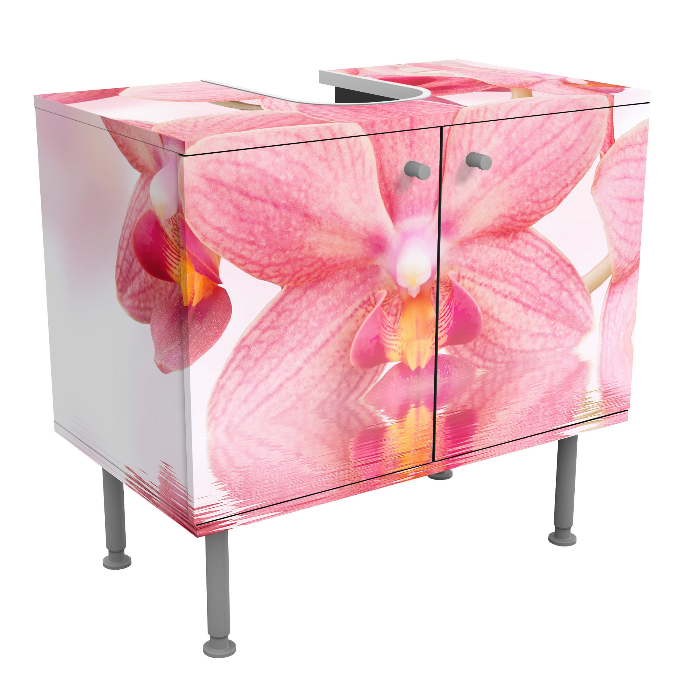 Waschbeckenunterschrank Rosa Orchideen auf Wasser