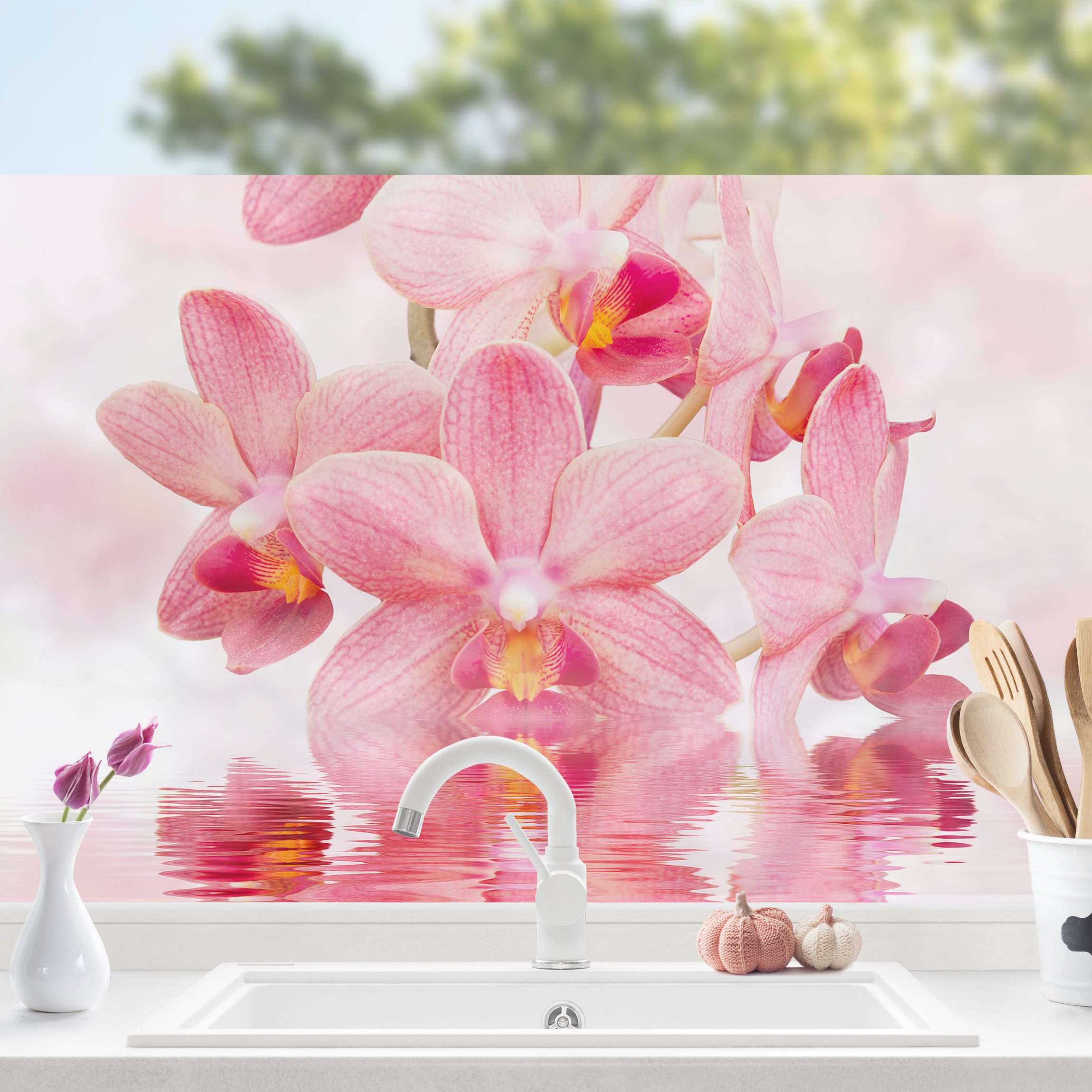 Fensterfolie Rosa Orchideen auf Wasser