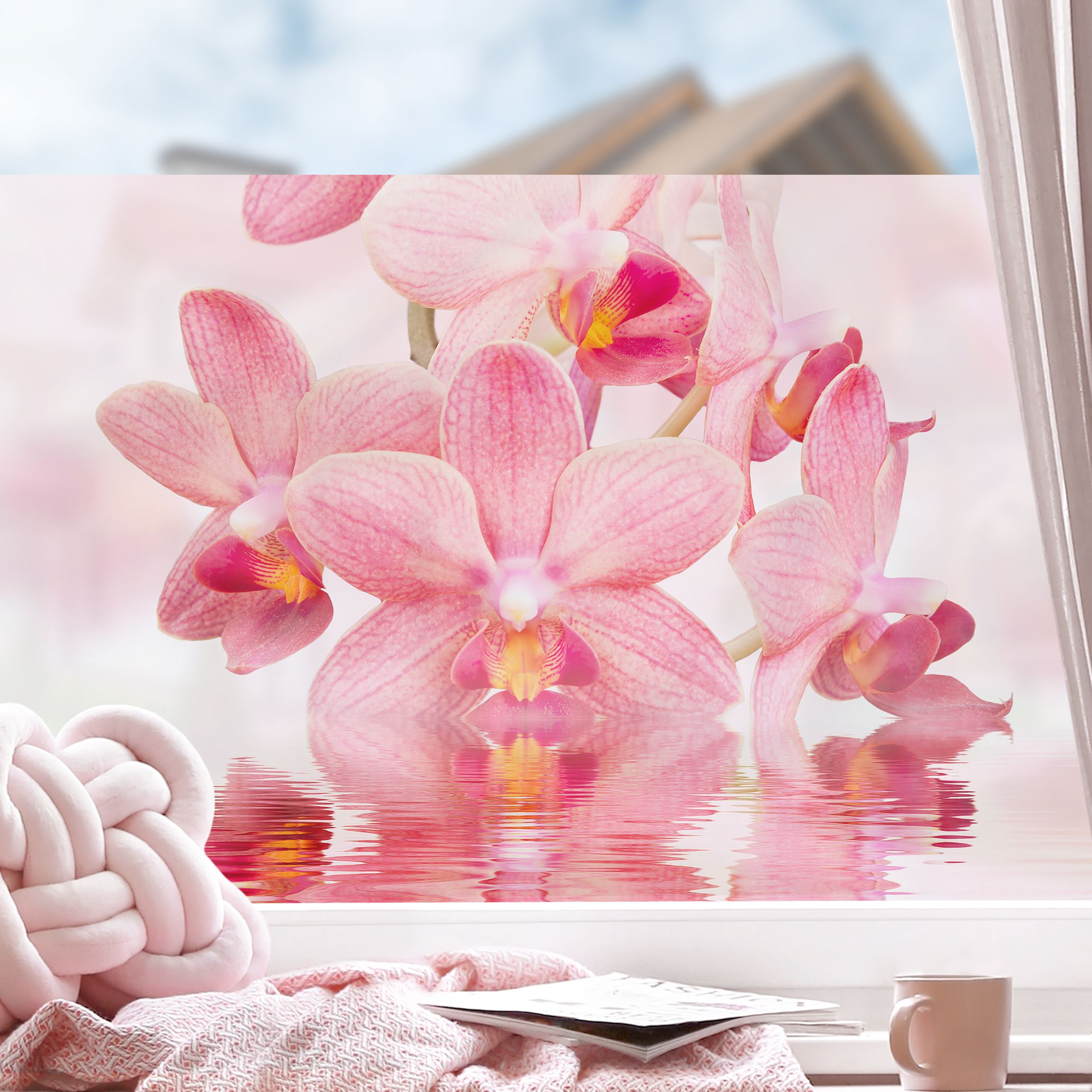 Fensterfolie Rosa Orchideen auf Wasser
