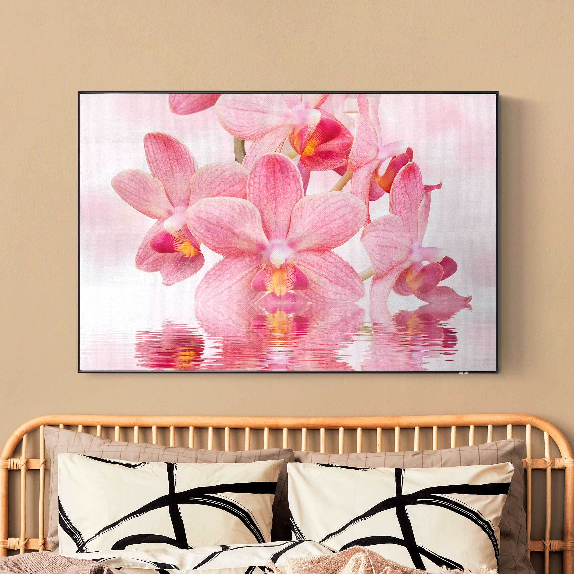 Akustik-Wechselbild Rosa Orchideen auf Wasser