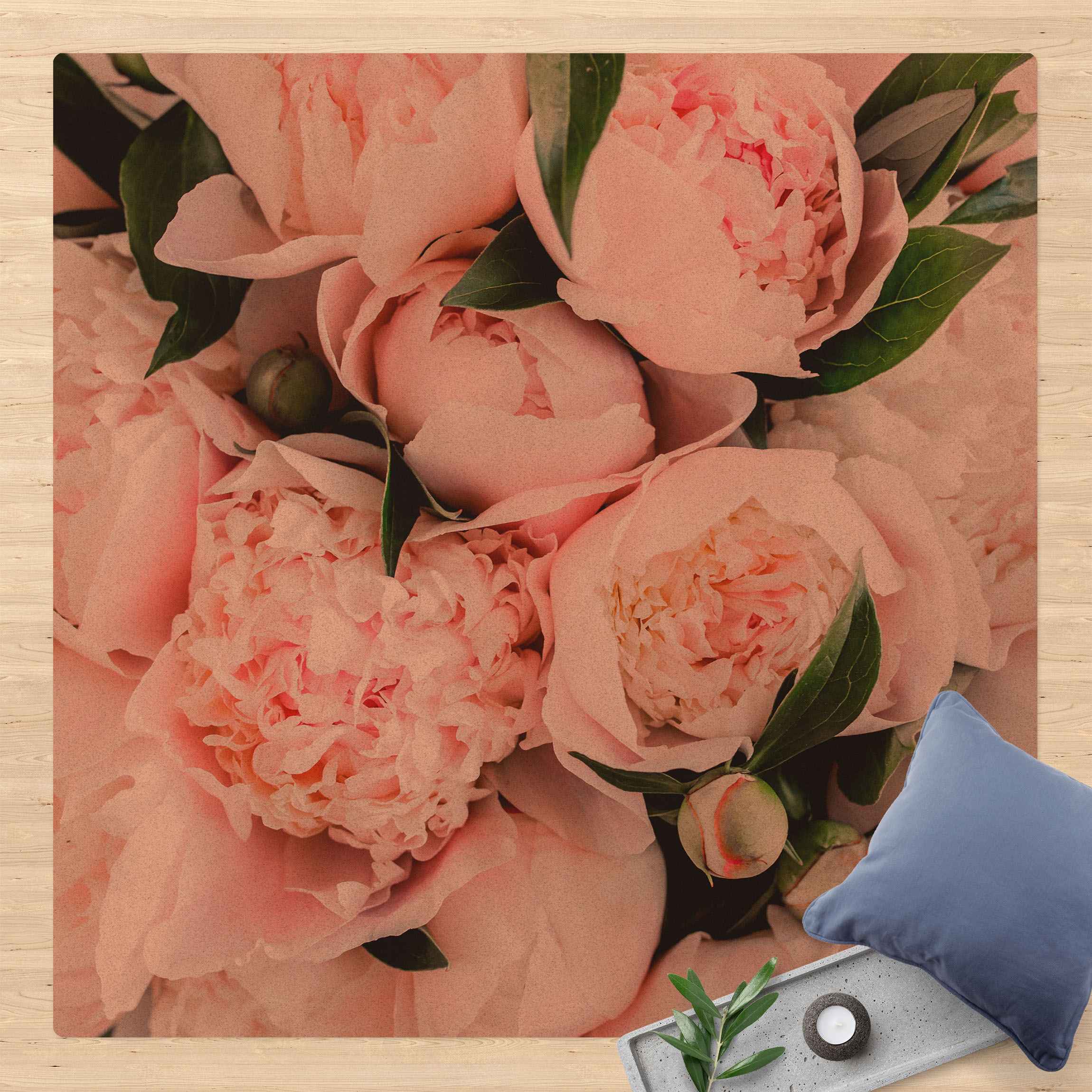 Kork-Teppich Rosa Pfingstrosen mit Blättern