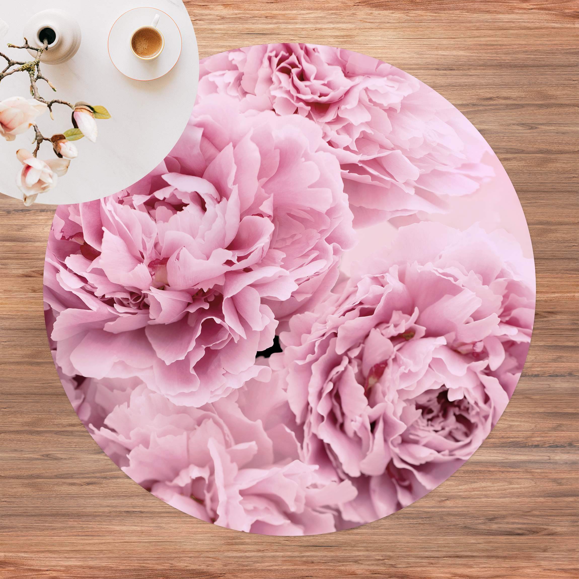 Runder Vinyl-Teppich Rosa Pfingstrosen