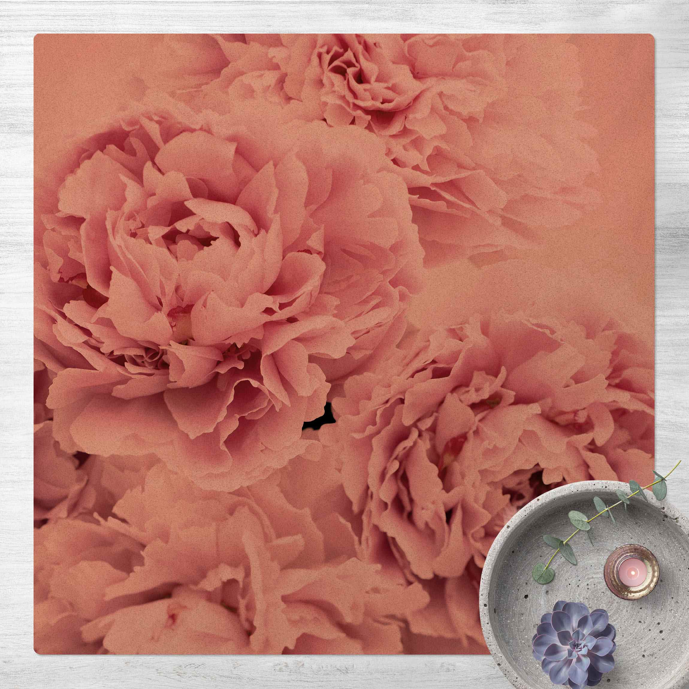 Kork-Teppich Rosa Pfingstrosen