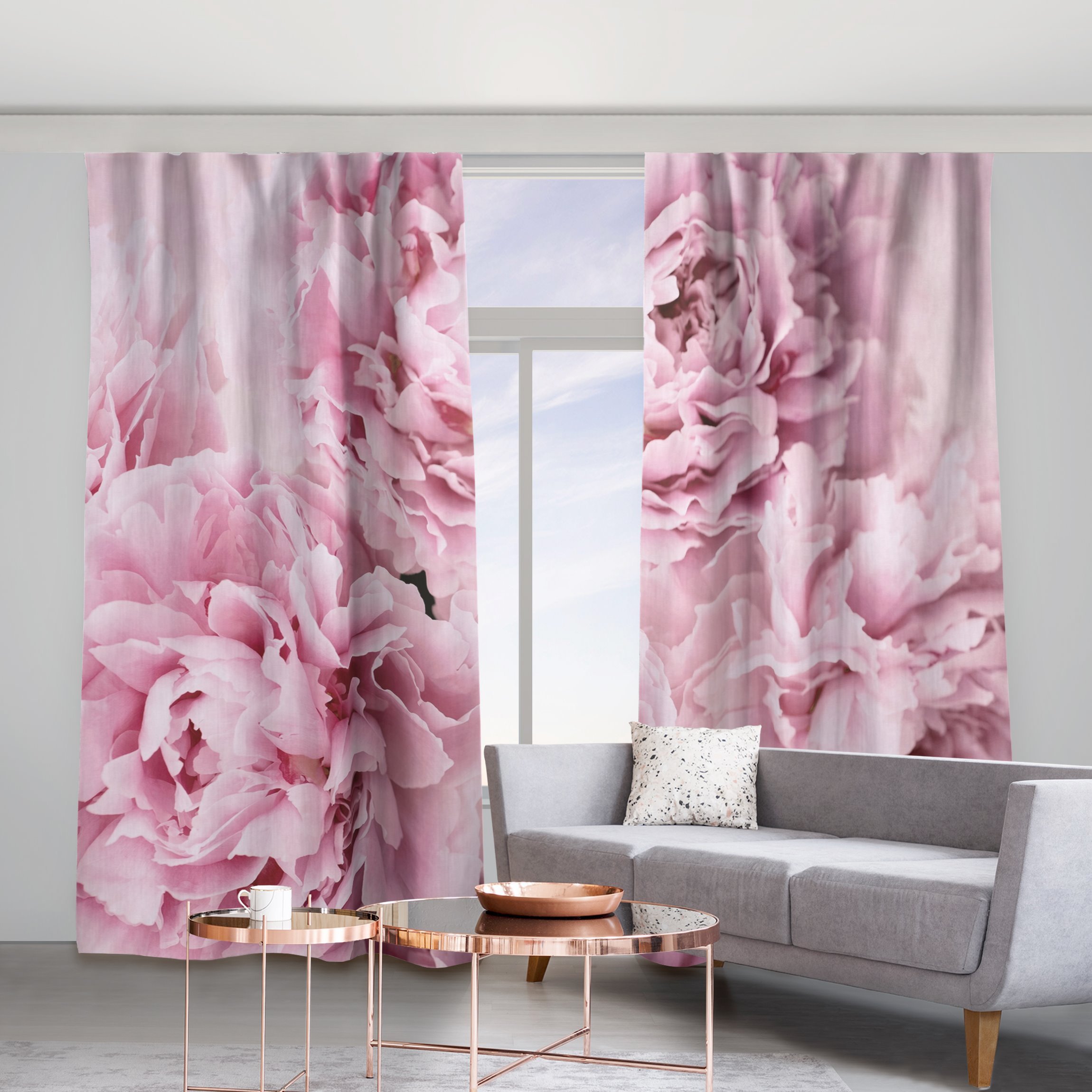 Vorhang Rosa Pfingstrosen