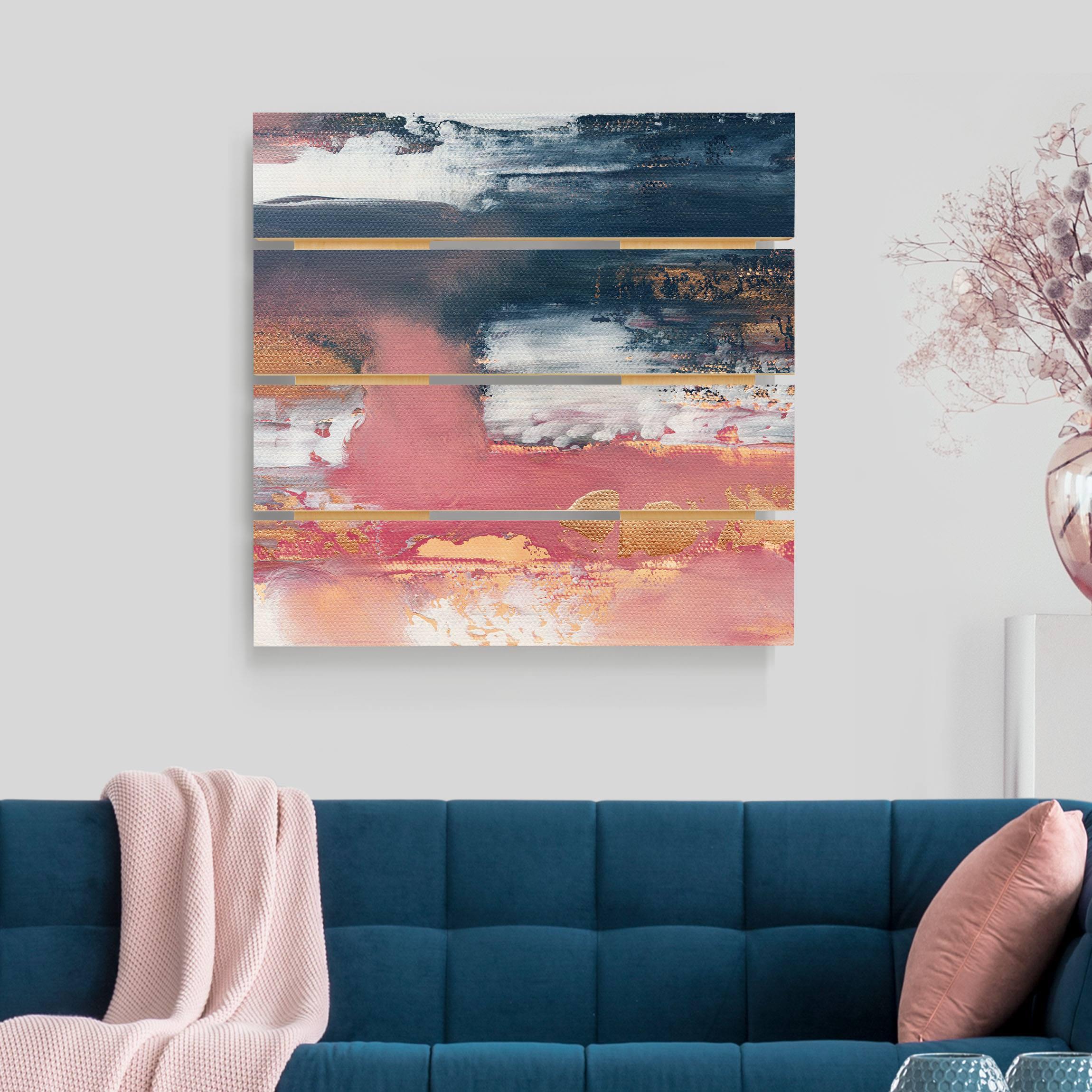 Holzbild Plankenoptik Rosa Sturm mit Gold