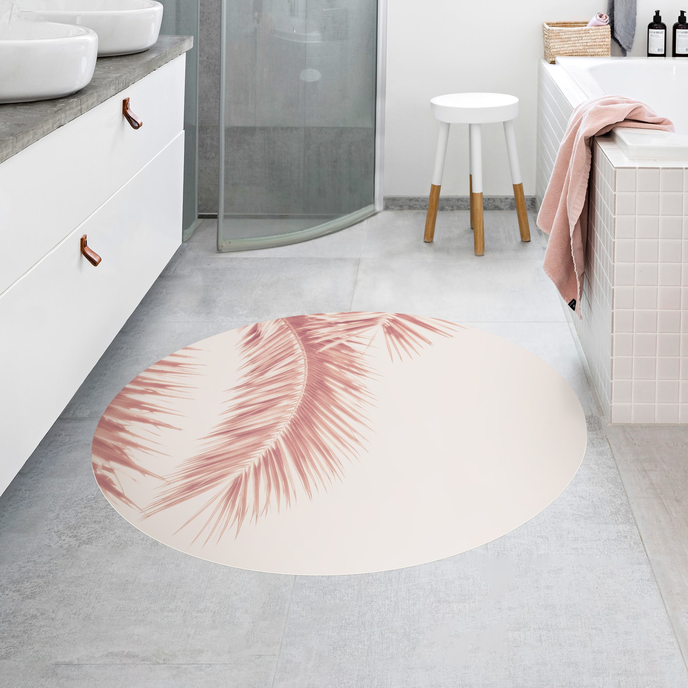 Runder Vinyl-Teppich Rosegoldene Palmenblätter