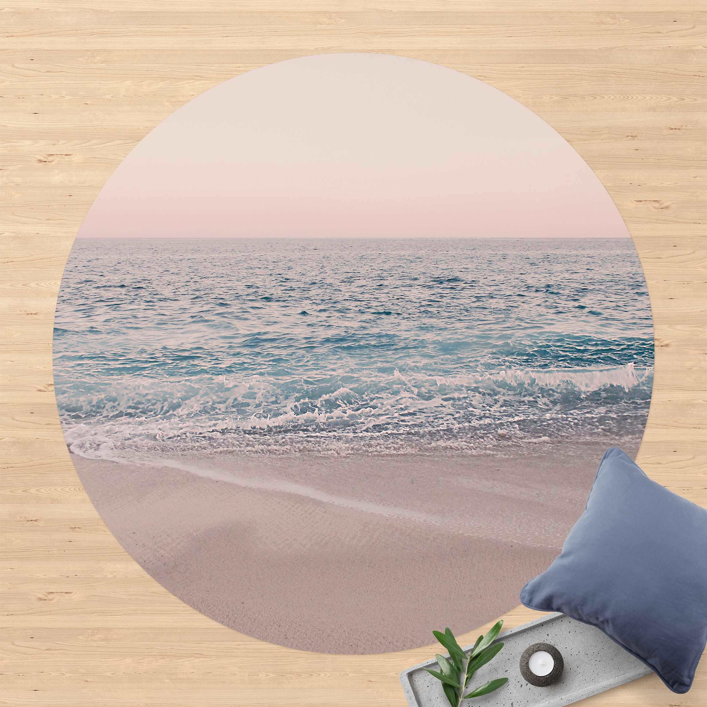 Runder Vinyl-Teppich Roségoldener Strand am Morgen