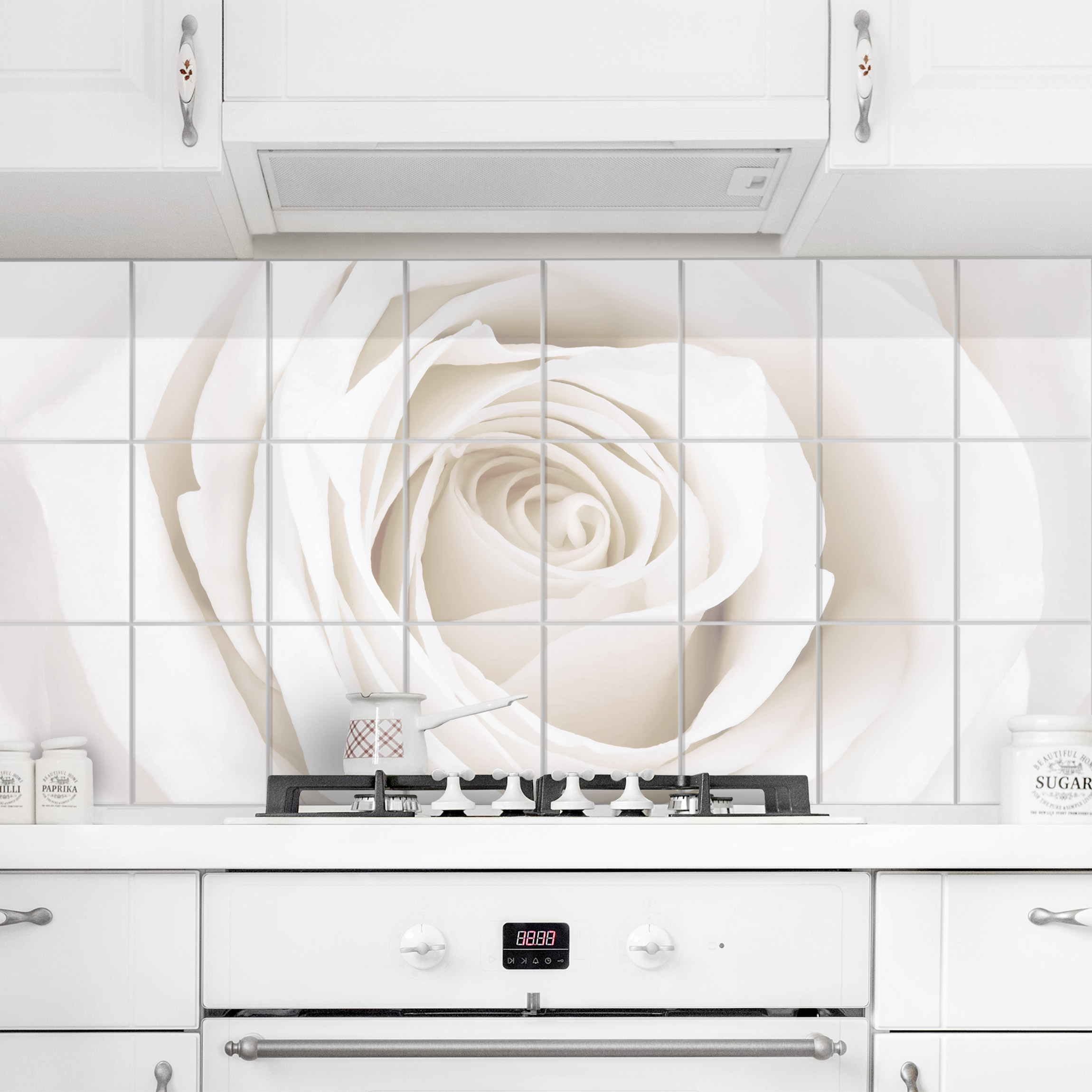 Fliesenbild - Querformat Rosen Pretty White Rose - Blumen Fliesenfolie