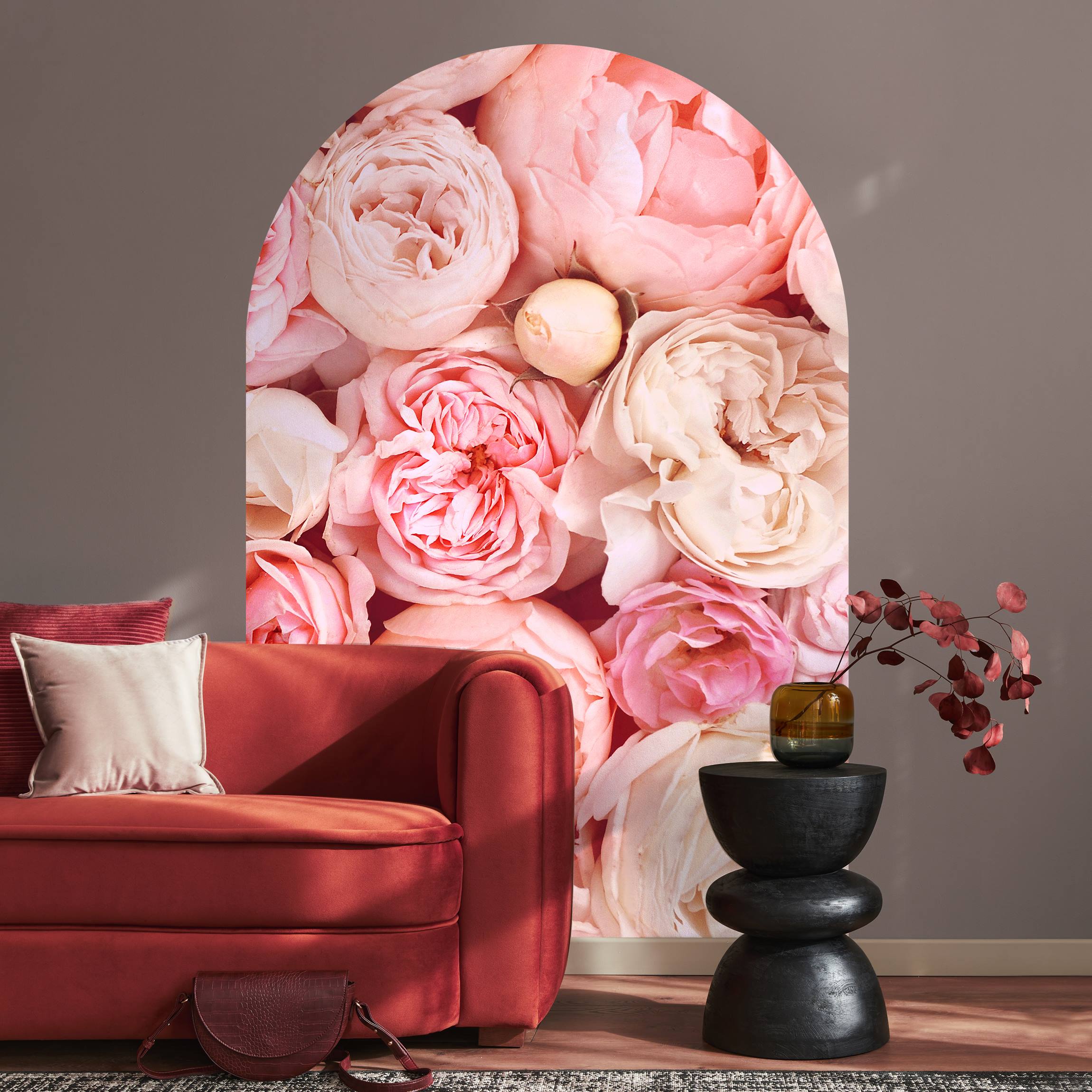 Rundbogen Tapete Rosen Rosé Koralle Shabby