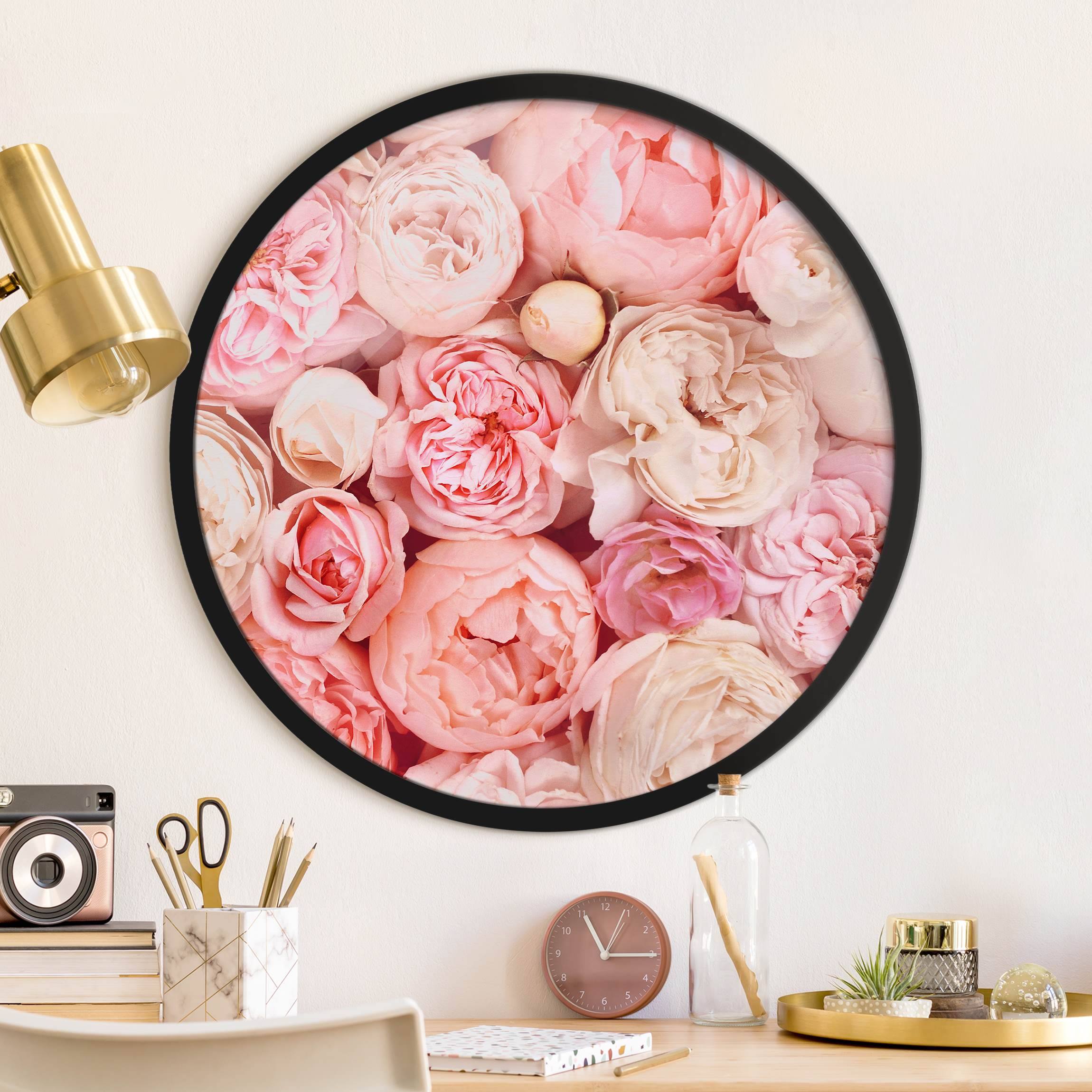 Rundes Bild mit Rahmen Rosen Rosé Koralle Shabby
