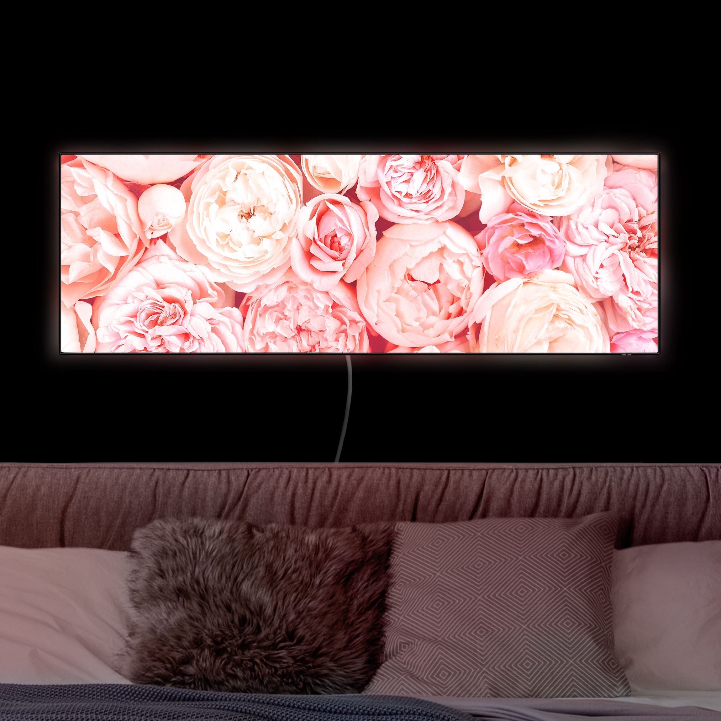 LED-Wechselbild Rosen Rosé Koralle Shabby
