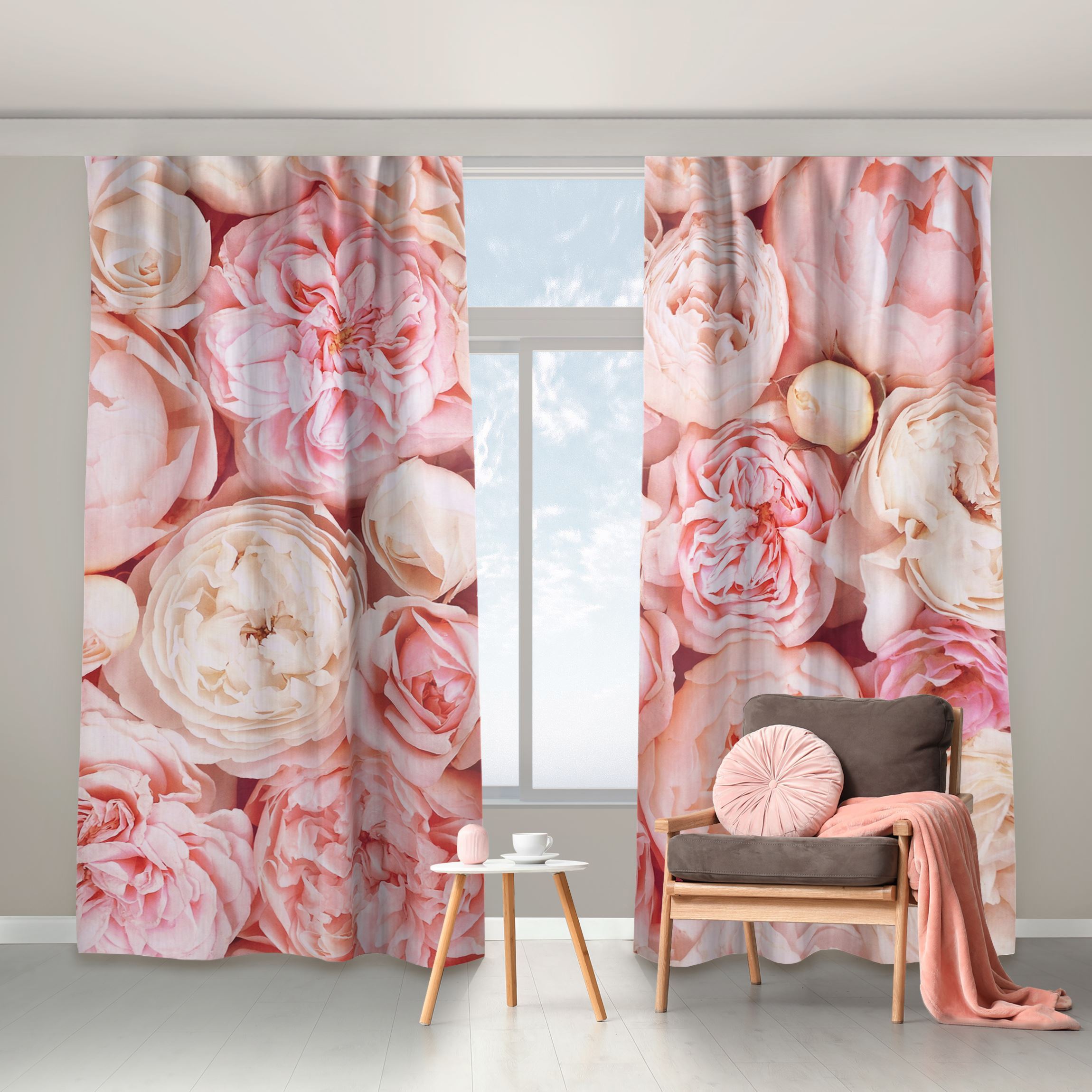 Vorhang Rosen Rosé Koralle Shabby