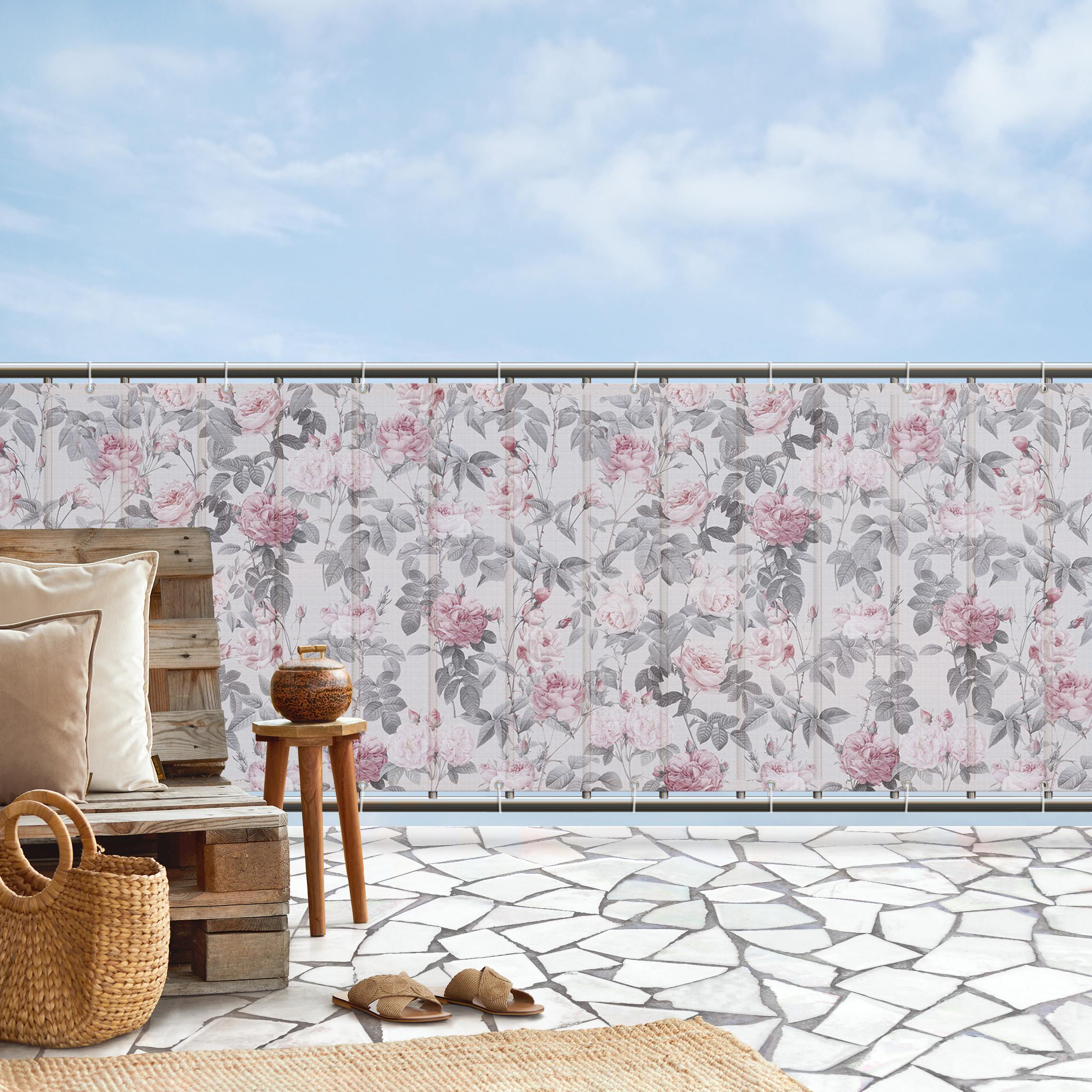 Balkon Sichtschutz Rosenblüten auf Rosa