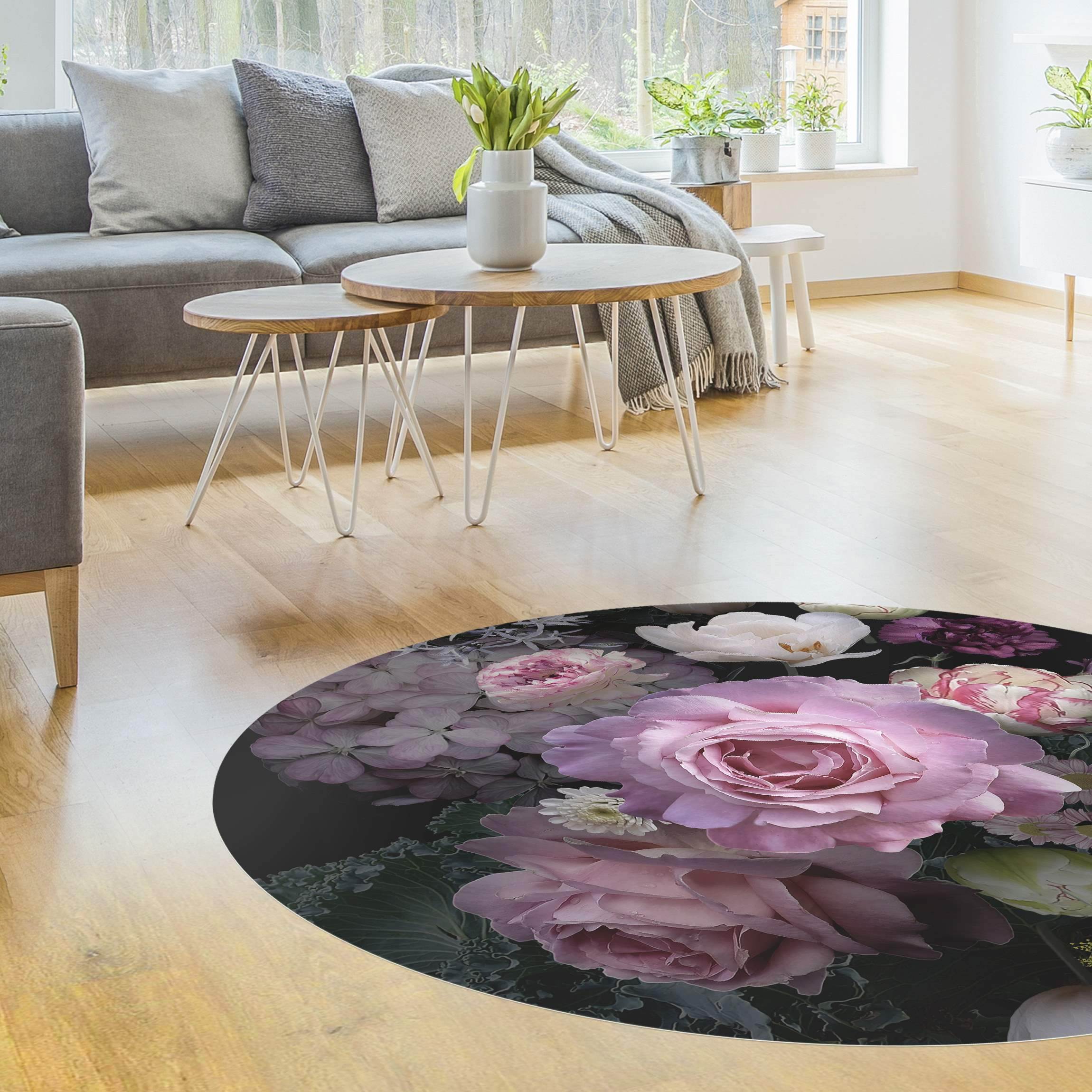 Runder Vinyl-Teppich Rosentraum Bouquet