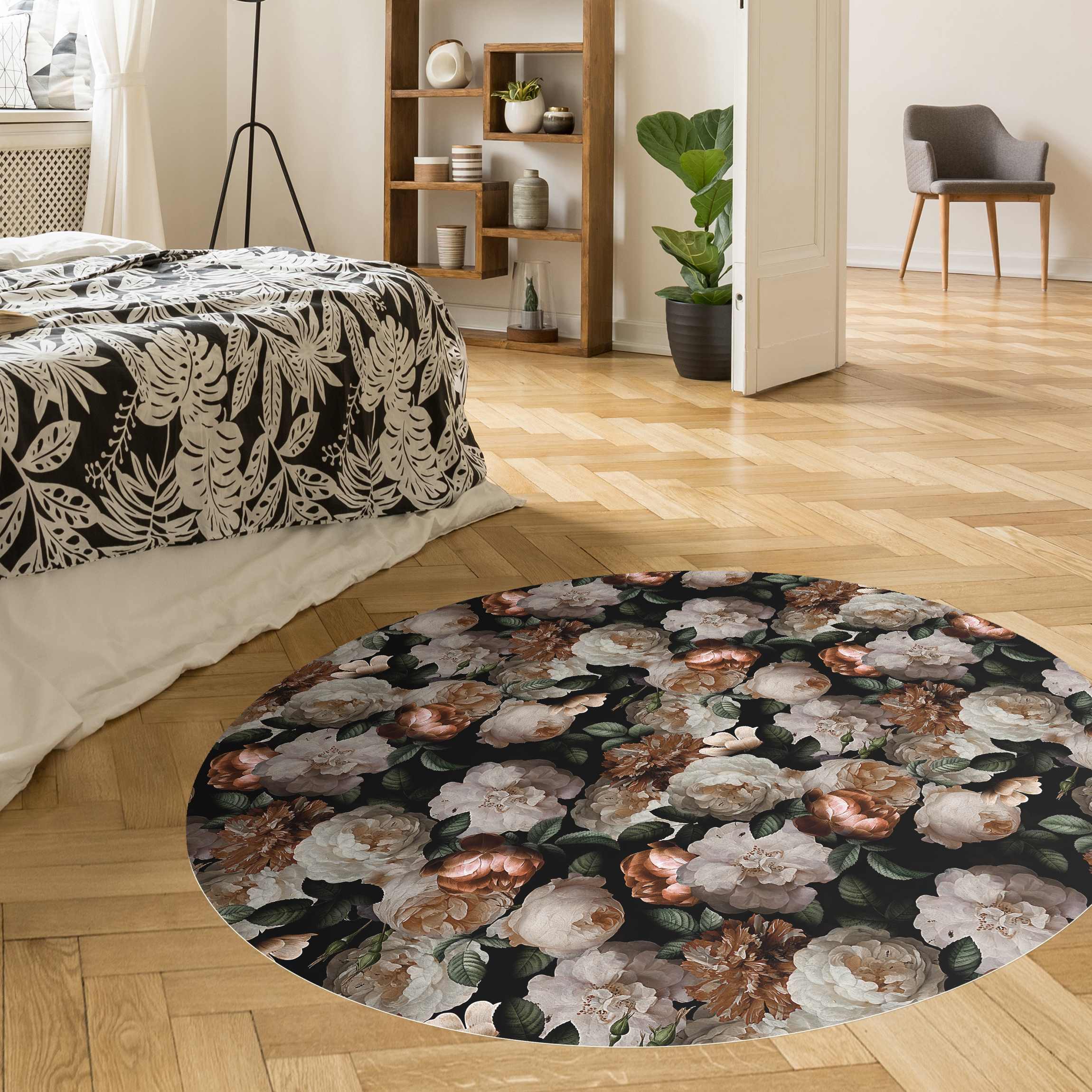 Runder Vinyl-Teppich Rote Rosen mit Weißen Rosen