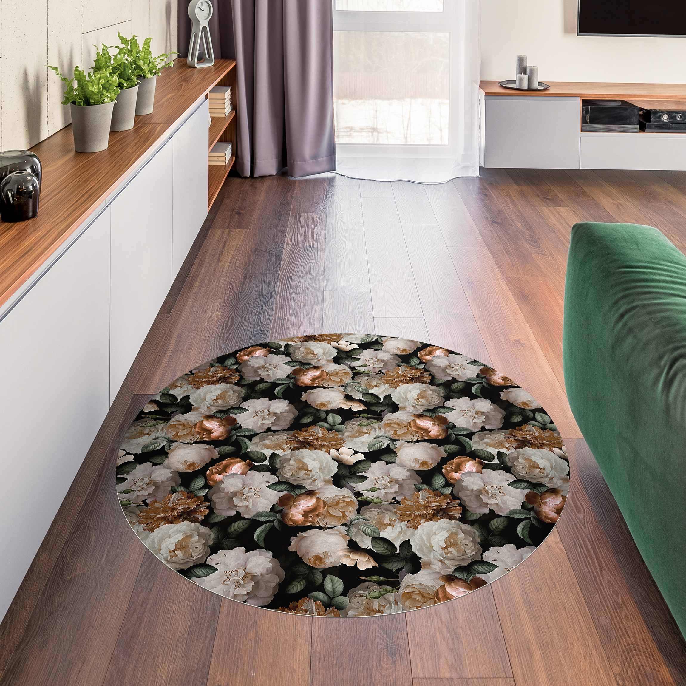 Runder Vinyl-Teppich Rote Rosen mit Weißen Rosen