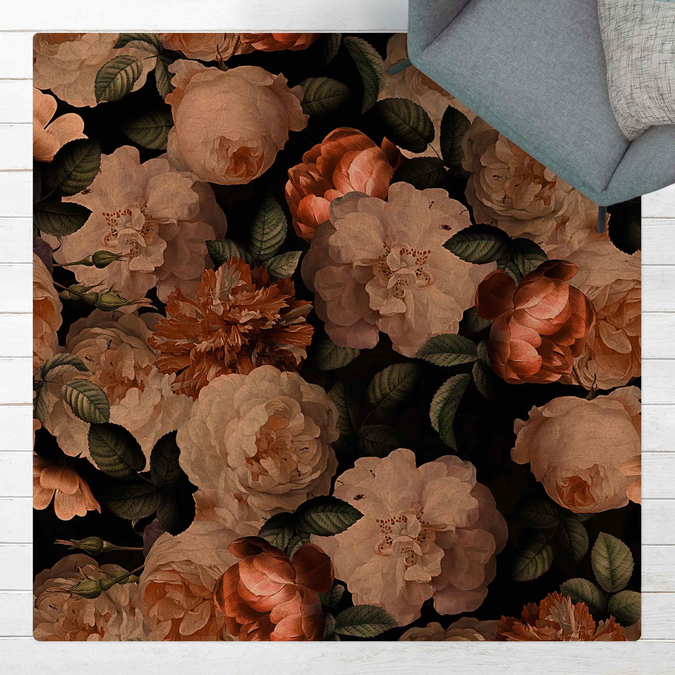 Kork-Teppich Rote Rosen mit Weißen Rosen