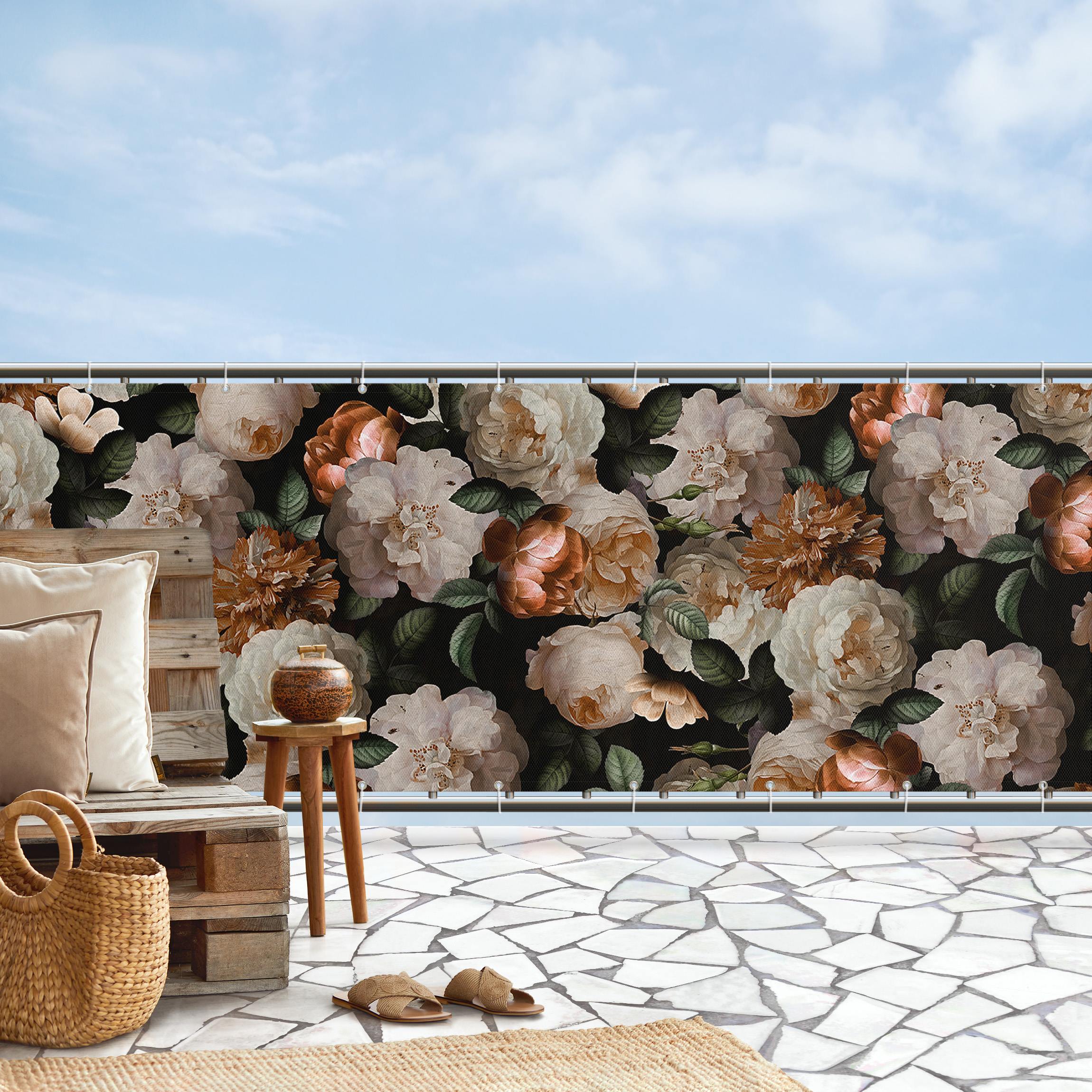 Balkon Sichtschutz Rote Rosen mit Weißen Rosen