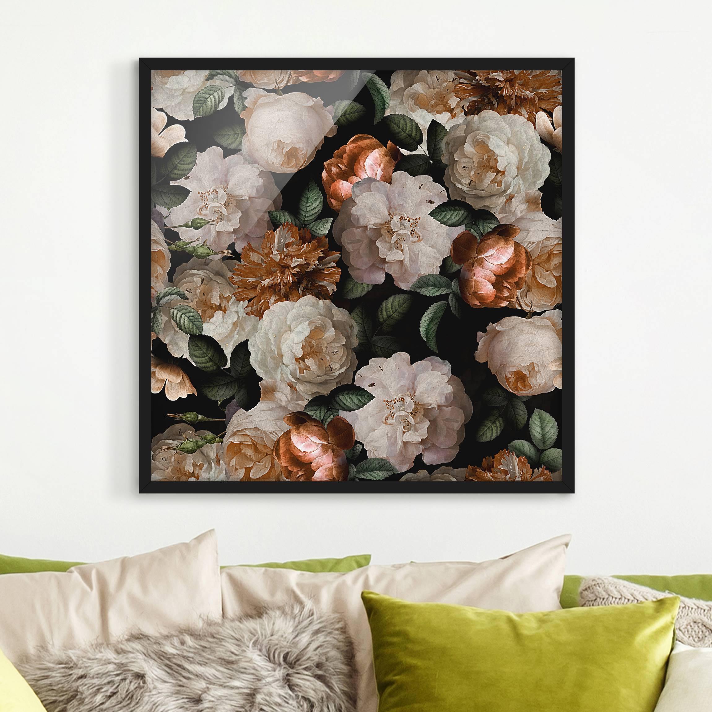 Bild mit Rahmen Rote Rosen mit Weißen Rosen