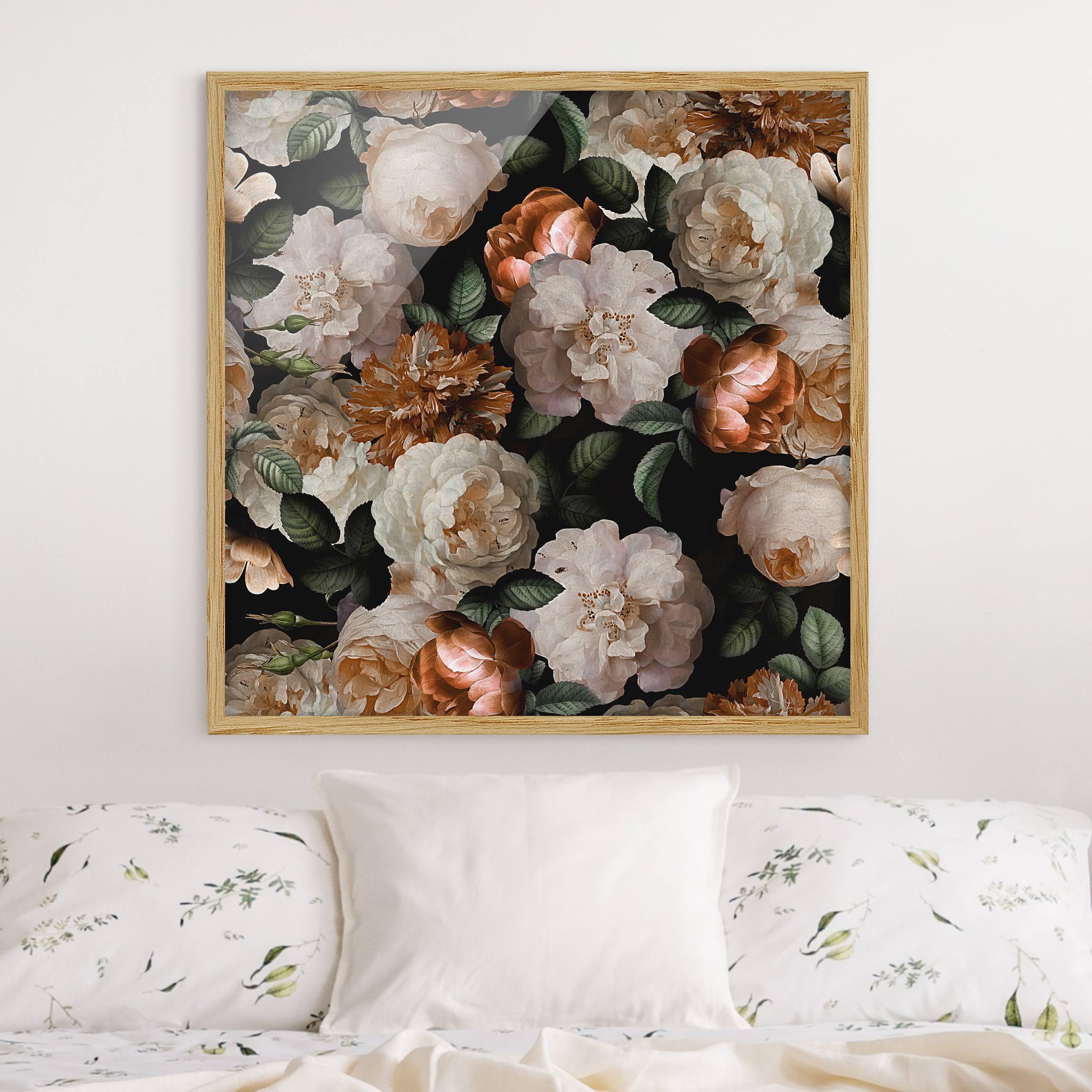 Bild mit Rahmen Rote Rosen mit Weißen Rosen