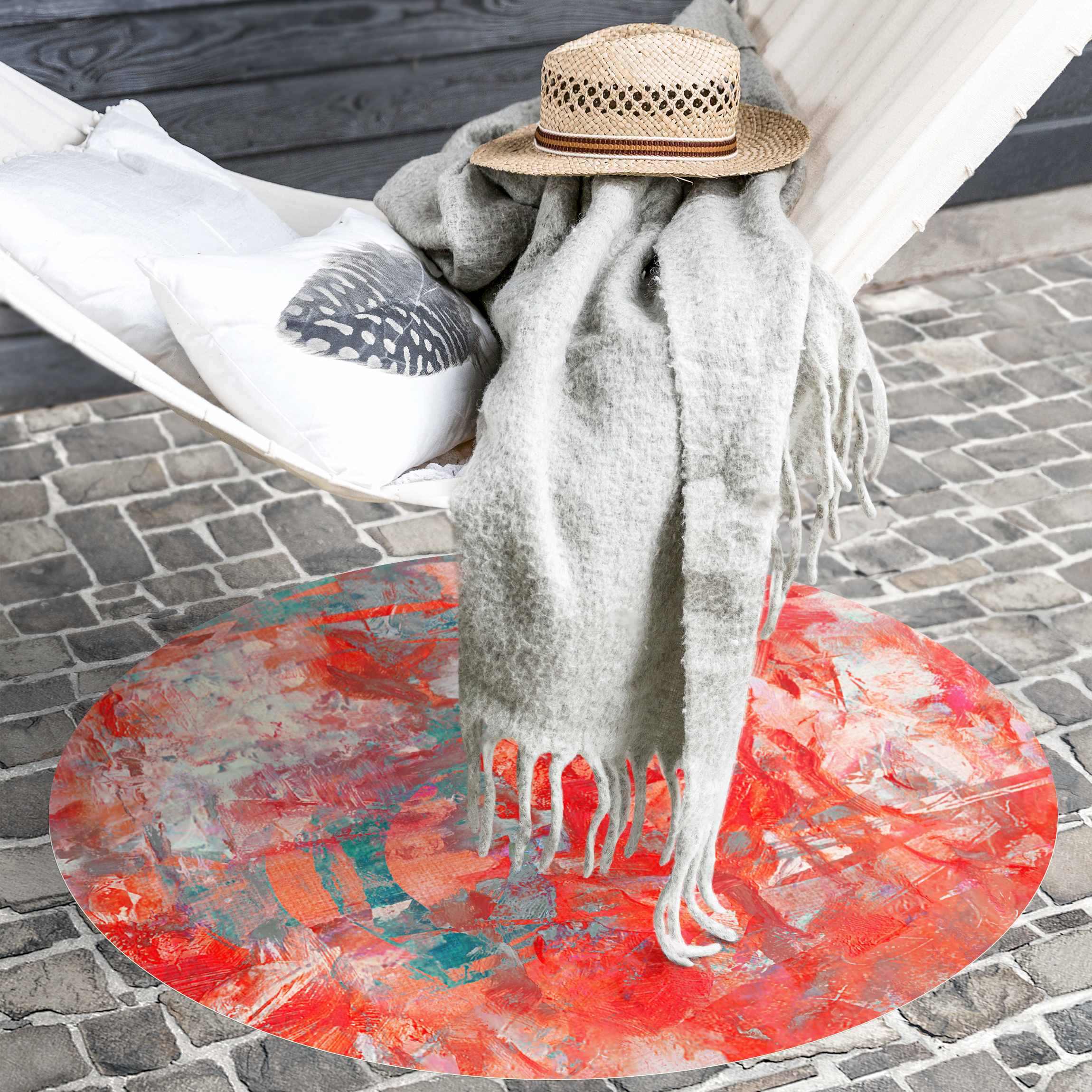 Runder Vinyl-Teppich Roter Feuertanz