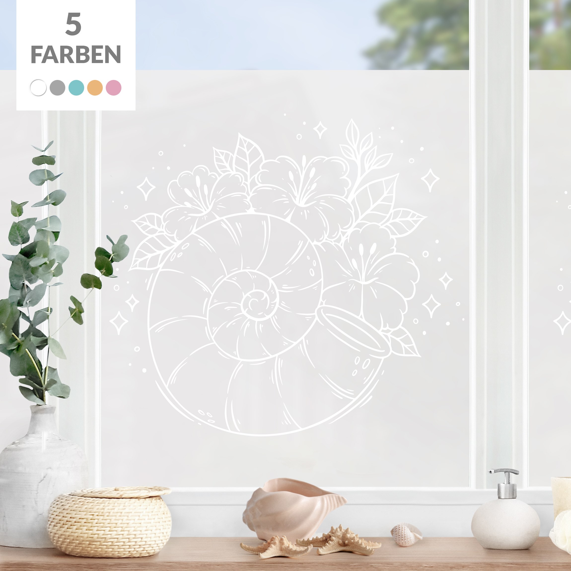 Milchglasfolie Runde Muschel mit Blüten