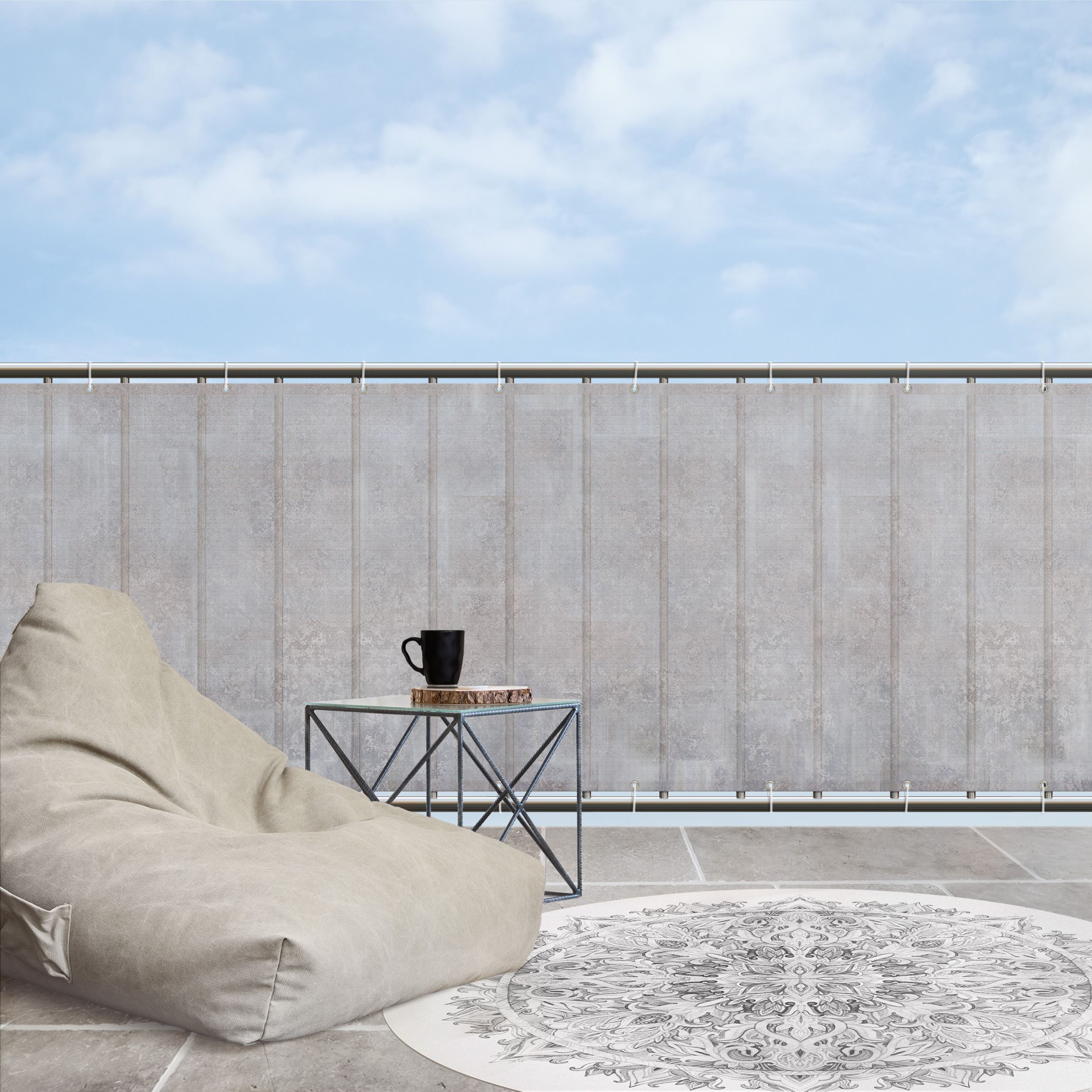 Balkon Sichtschutz Rustikales Betonmuster Grau