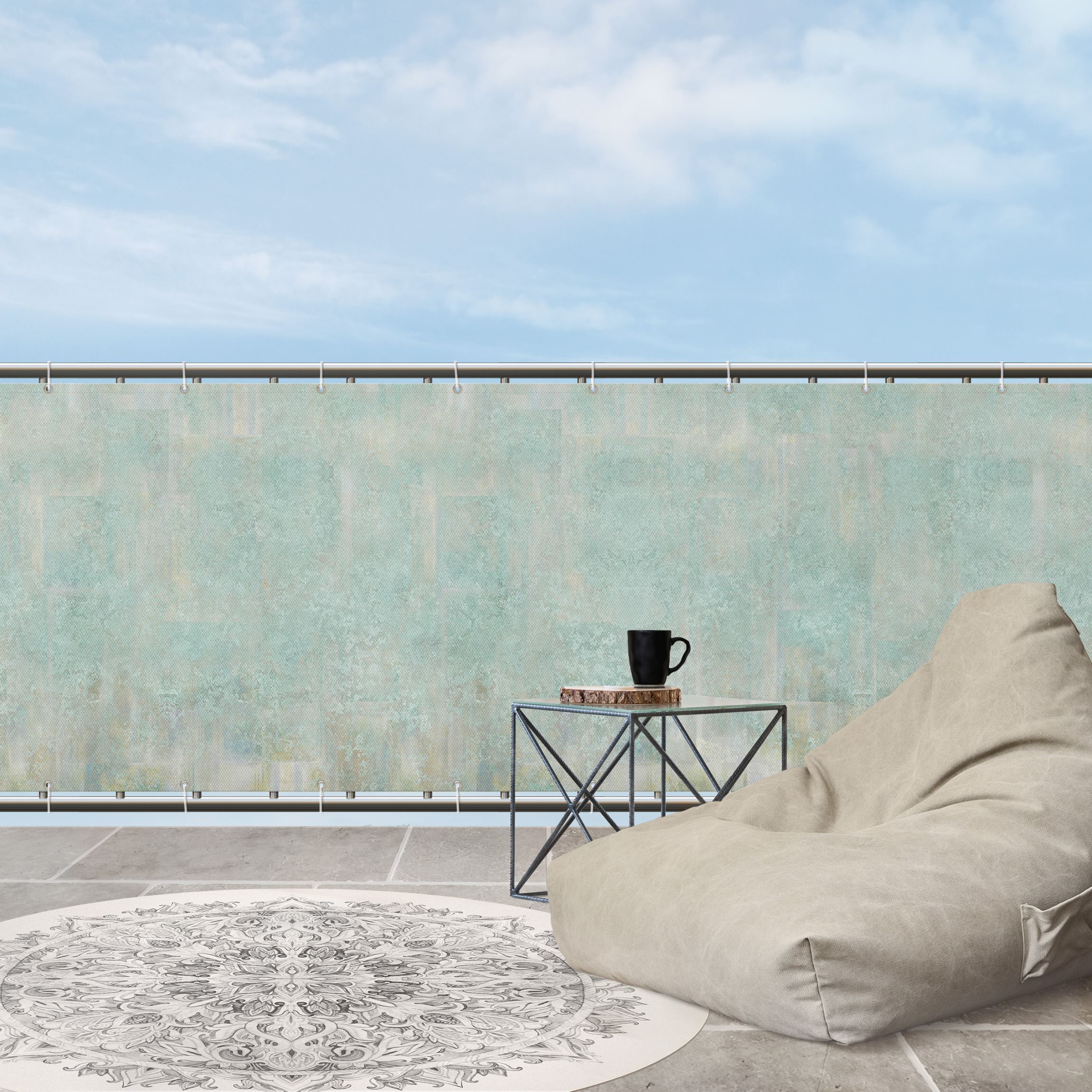 Balkon Sichtschutz Rustikales Betonmuster Mint