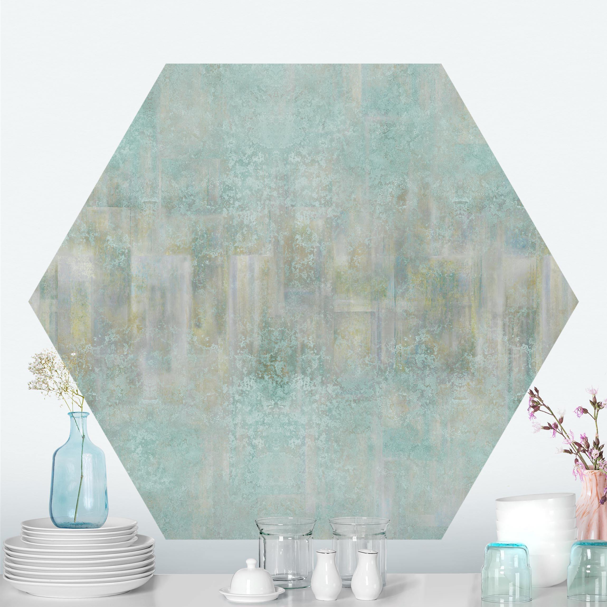Hexagon Tapete selbstklebend Rustikales Betonmuster Mint