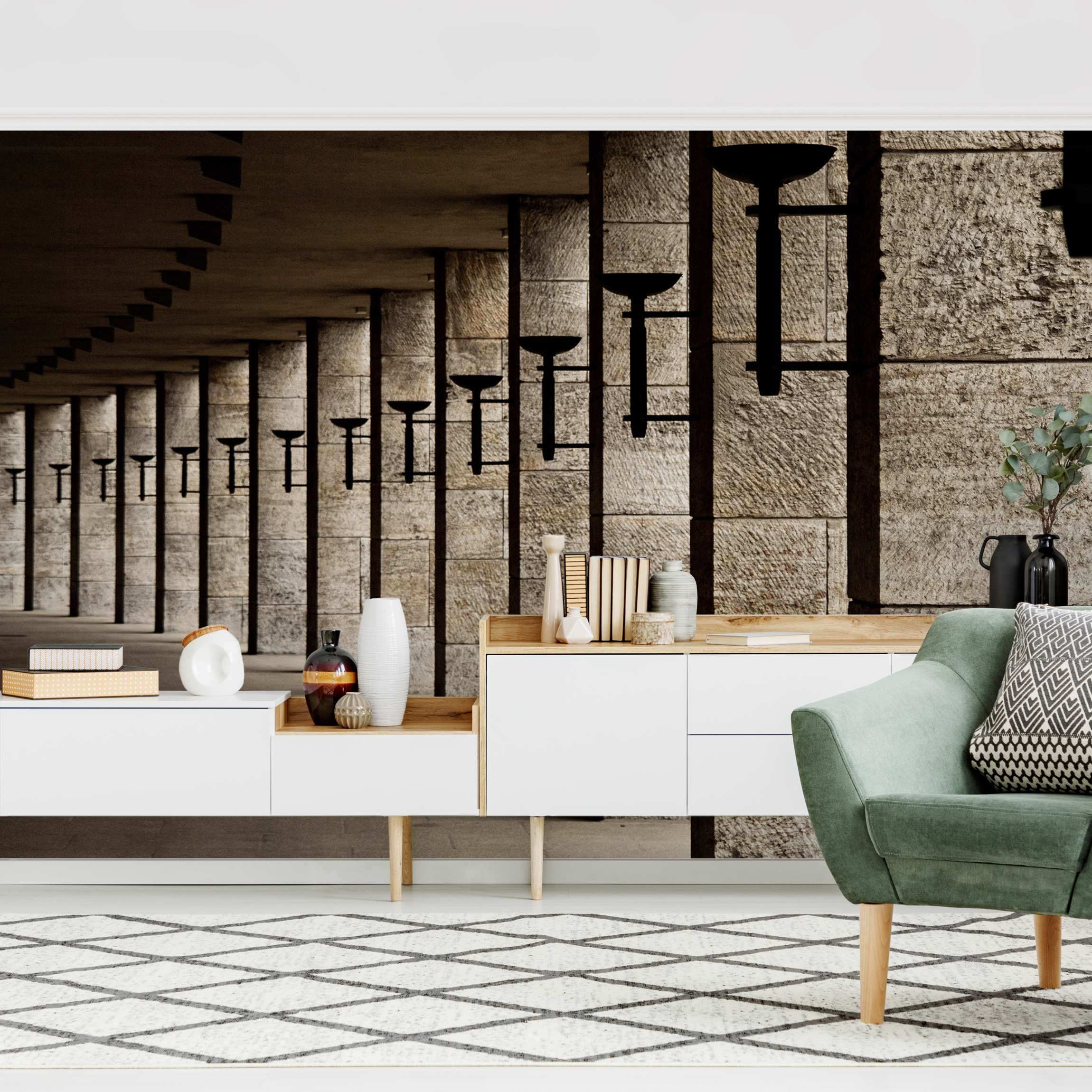 Fototapete Säulen mit Fackeln