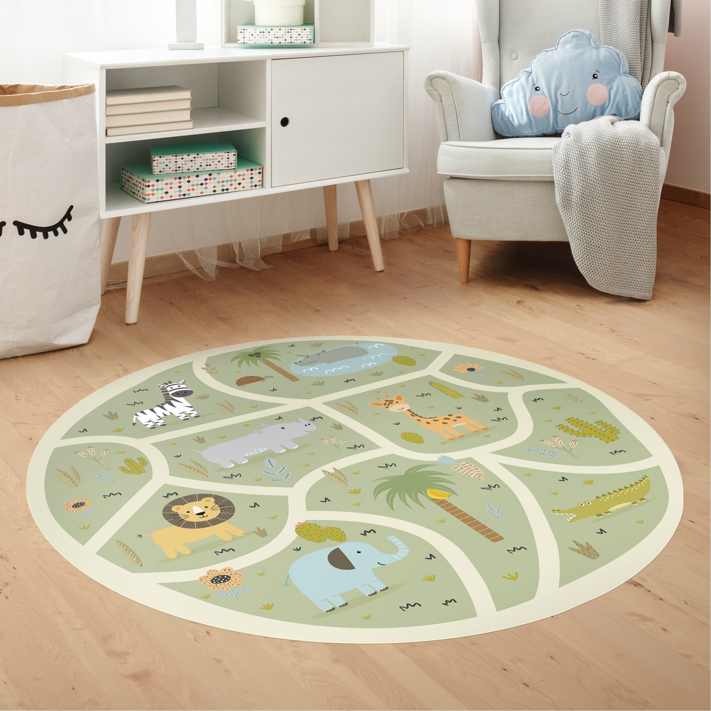 Runder Vinyl-Teppich Safari - Die große Vielfalt der Tiere